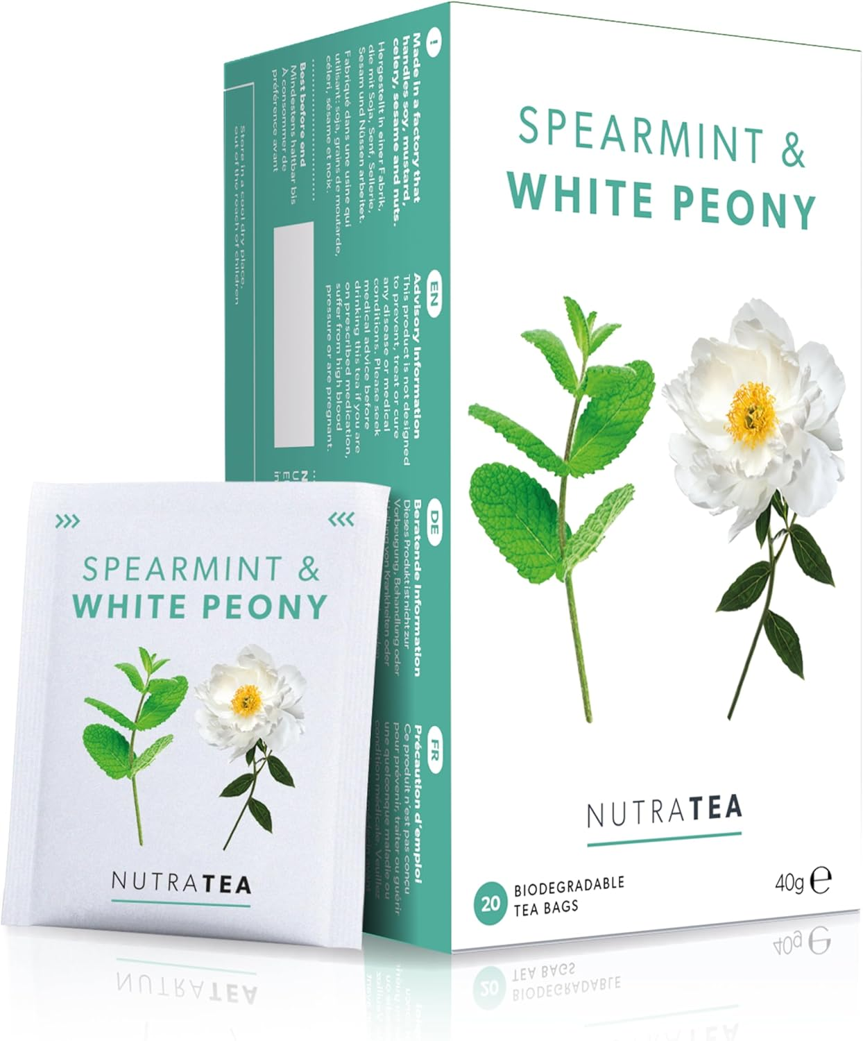 Nutra Tea - Spearmint & White Peony &ndash; Spearmint Tea PCOS, White Peony Tea - for Digestion & Women'S Health - 20 Individually Wrapped Bags - Herbal Infusion (1 Pack) image number 3