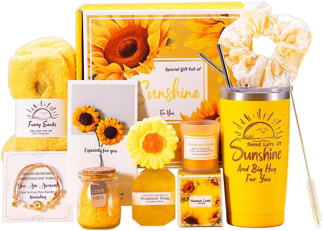 Acesvuit Birthday Gifts for Women, Gift Basket Set for Friends, Mom, Sister, Coworker, Wife, Girlfriend, Gift Ideas for Mothers Day, Valentines Day, 20 Oz Stainless Steel Tumbler (Yellow) image number 4