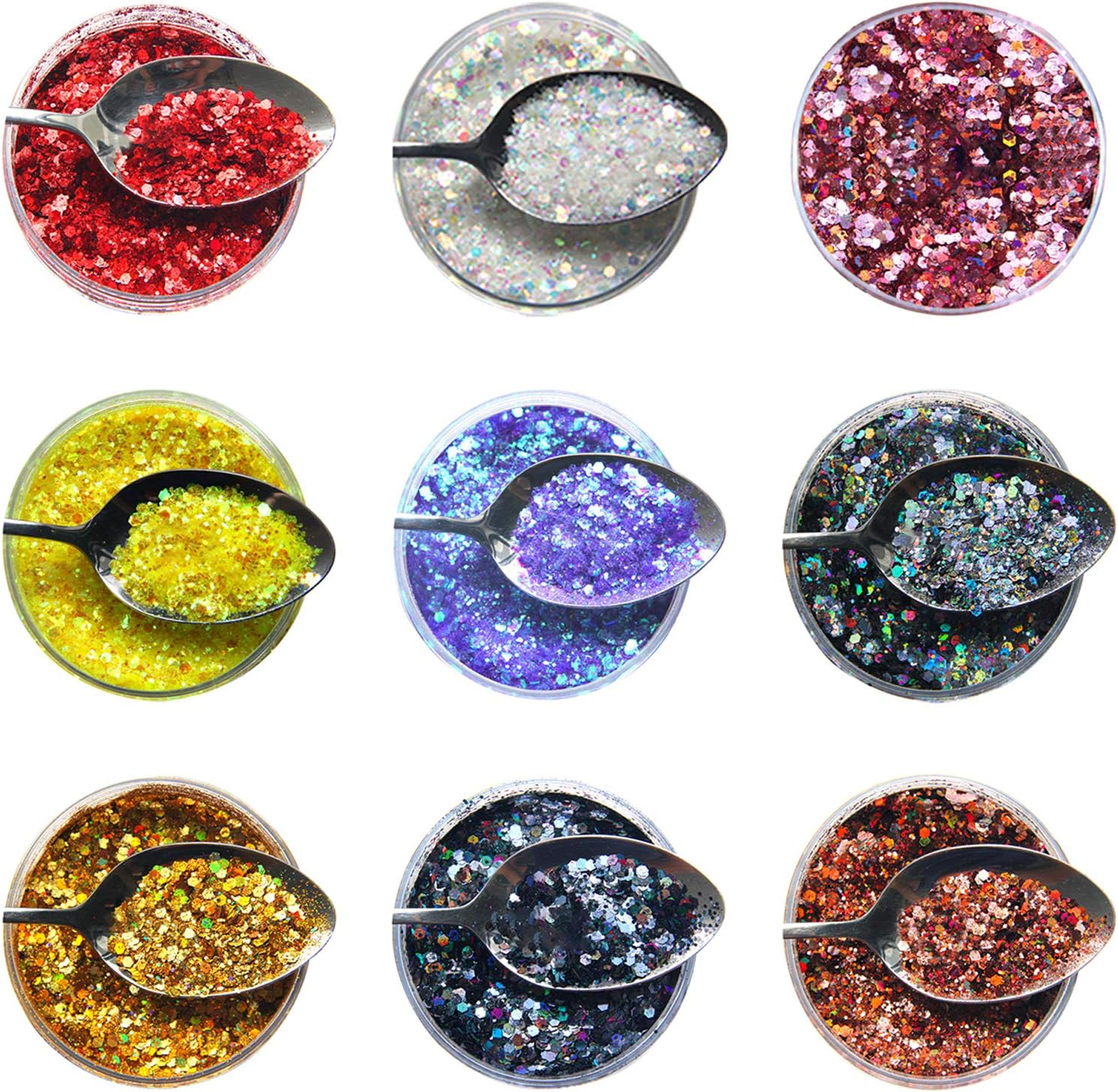 9 Packs Multi Purpose Decorative Glitter Powder Mermaid Powder Flakes Shiny Charms image number 4