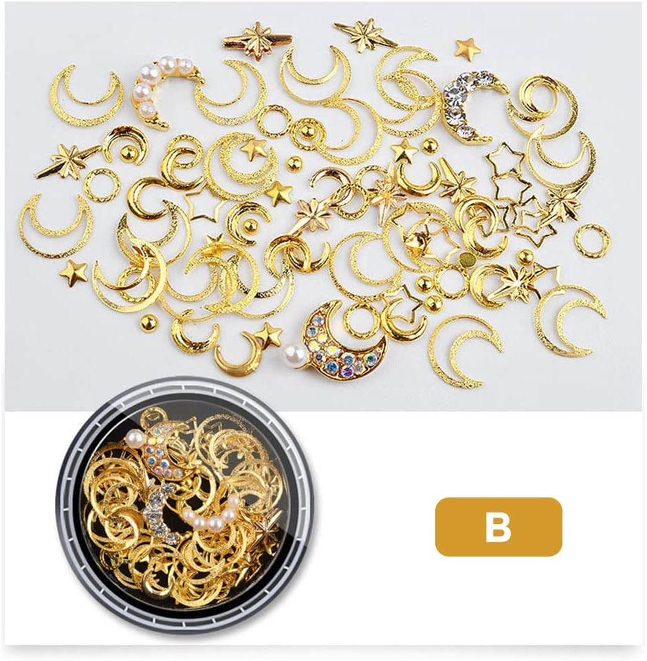 3D Moon Star AB Rhinestone Gems Pearl Nail Art Decor Decals Glitter Sequins AU #XY02 image number 2