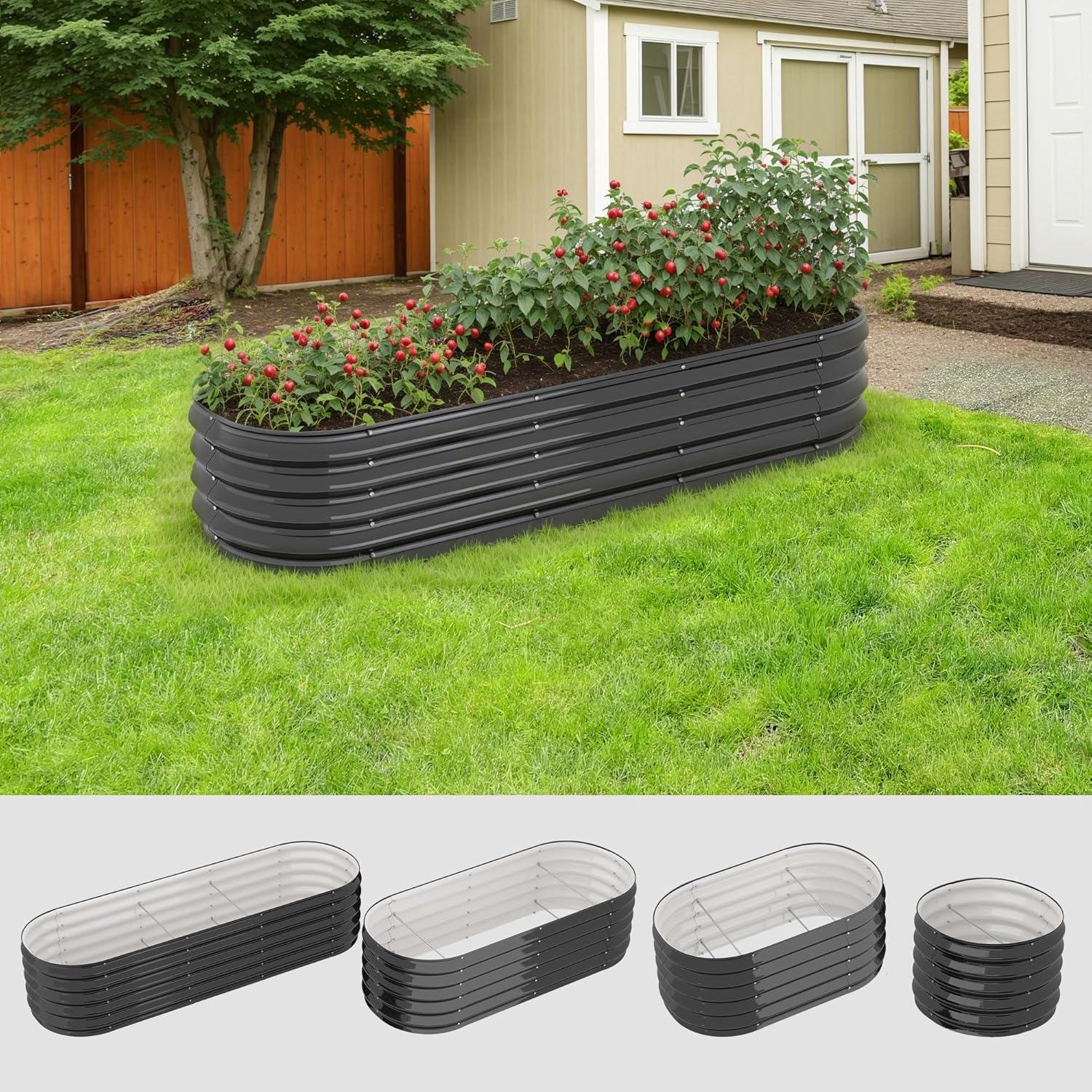 Advwin Raised Garden Bed, Galvanised Steel Planter 200 * 60 * 42Cm, Planter Box Outdoor with Easy Assembly, Large Garden Box for Vegetables Flowers Herbs image number 5