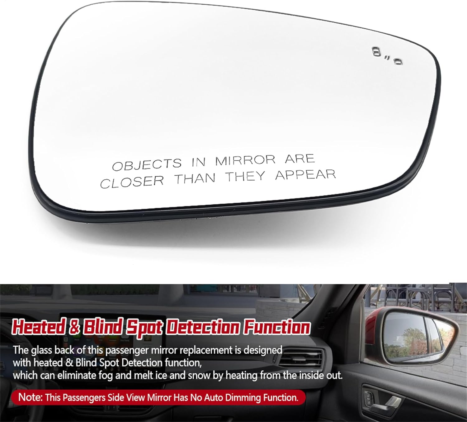 SIDMILE Passenger Side Heated Mirror Glass W/Blind Spot Automotive Replacement Parts Fit for Ford Escape 2020-2024 Right Side Mirror with Backing Plate without Auto Dimming image number 6