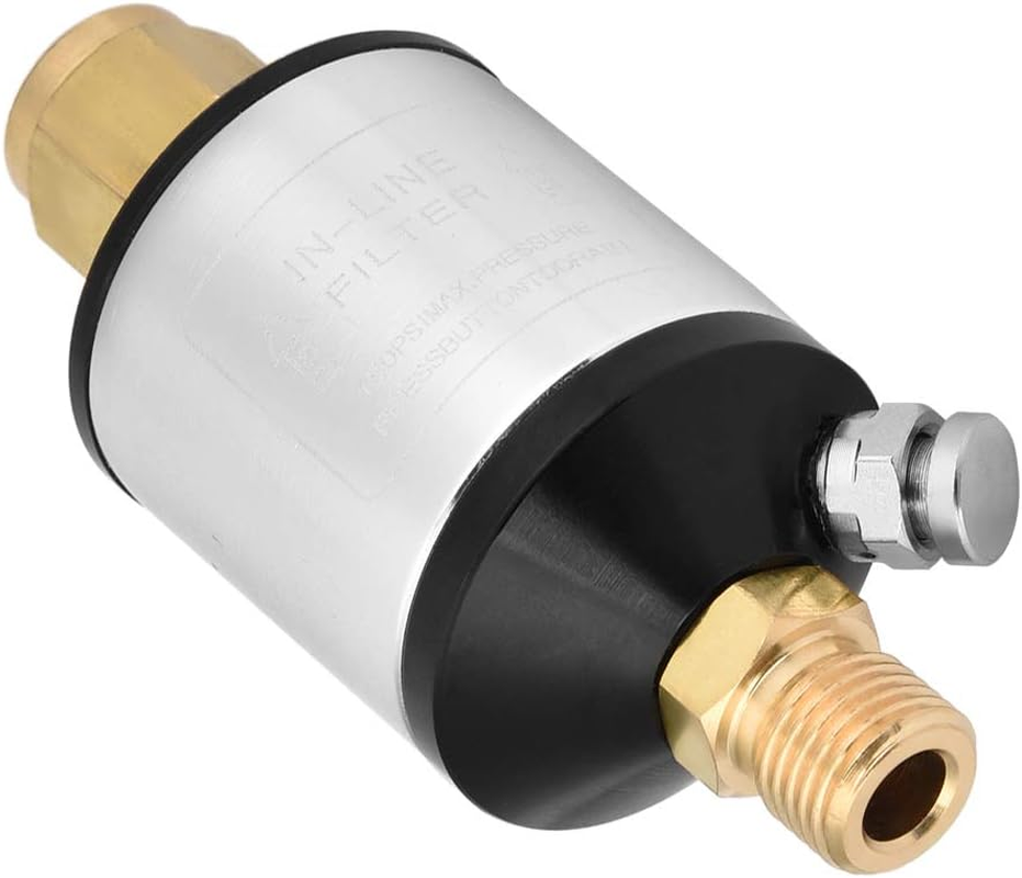 1/4 NPT Compressor Filter，150 PSI Oil Water Separator Air Line Filter，Oil Water Separator Paint Gun Water Filter Trap Filter，Suitable for Paint Spray Gun and Air Compressor，Matched Used with Gun