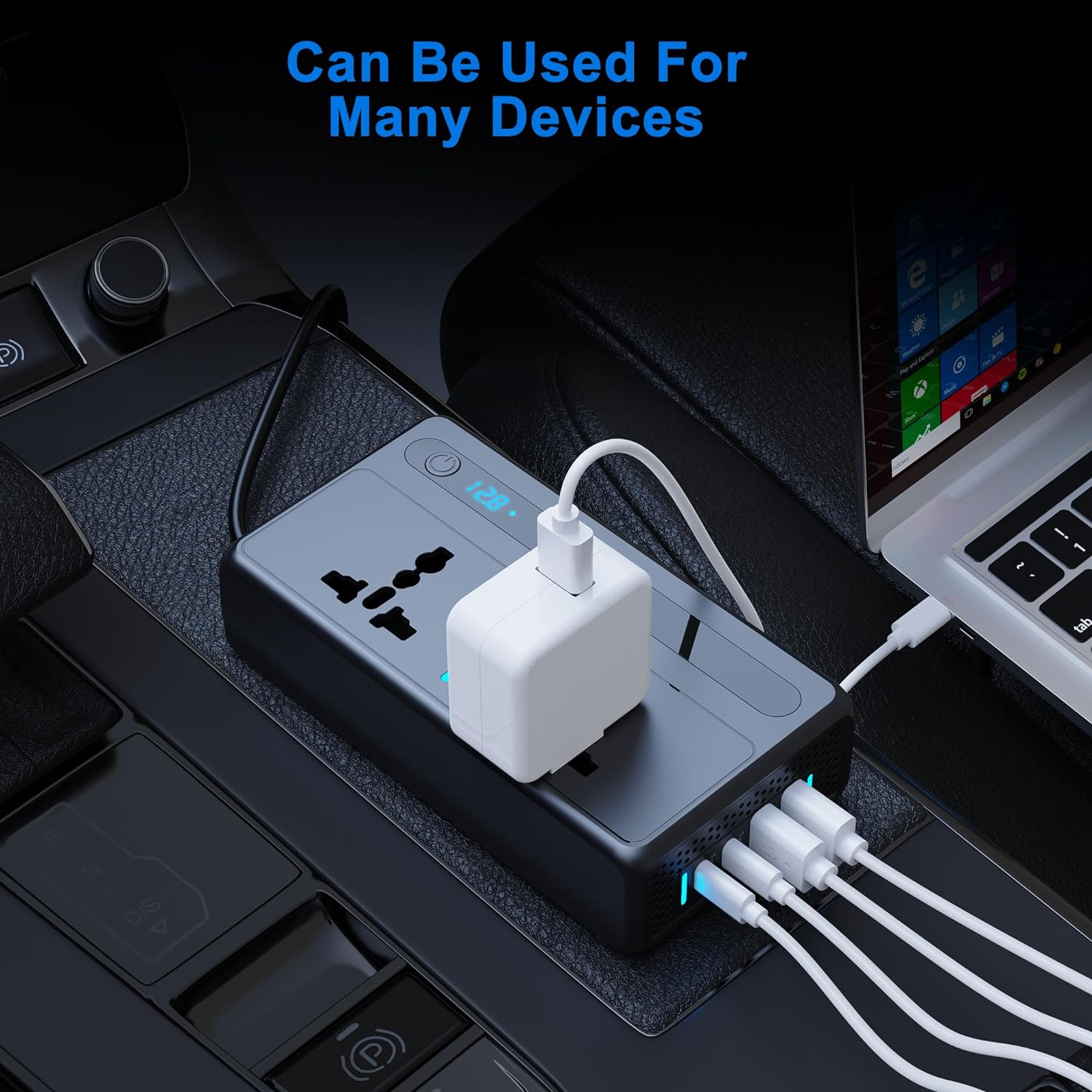 200W Car Power Inverter, DC 12/24V to 230V AC Car Inverter, 2 USB & 2 Type-C Ports Charger Adapter Car Plug Converter with Switch and Current LED Screen,Suitable for Car, SUV & Truck image number 2