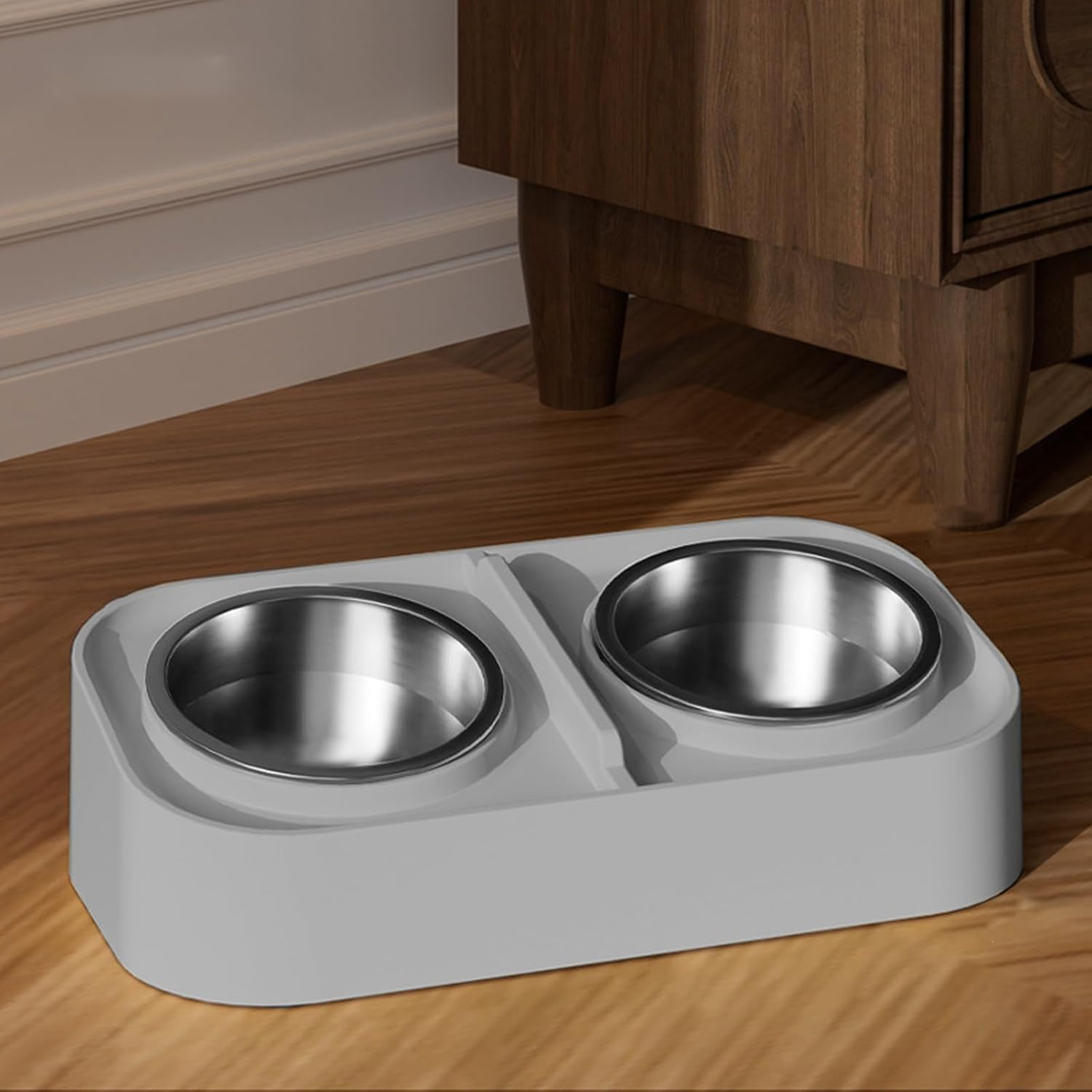 Cat Food and Water Bowl Set - Double Cat Raised Food Bowl,Non-Slip Base Spill-Proof Tall Feeder for Kitten Puppy Feeding Drinking City Living Apartment Pet Travel image number 1