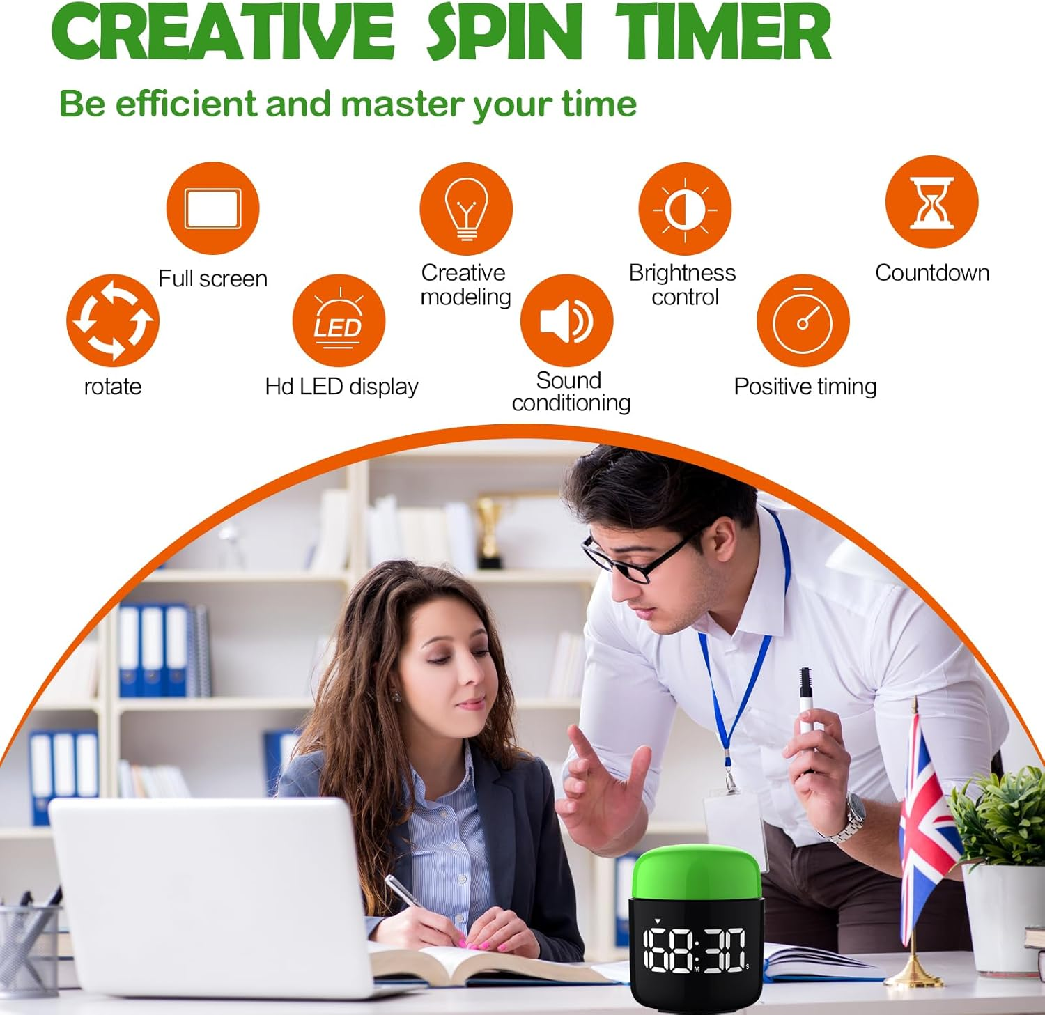 Timer Large Led Display, Table Stopwatch, Simple Manual Rotation Count down & Up, Adjustable Volume & Brightness, Easy for Kids, Vintage No Ticking Time Management Clock, Loud Alarm or Silent image number 2