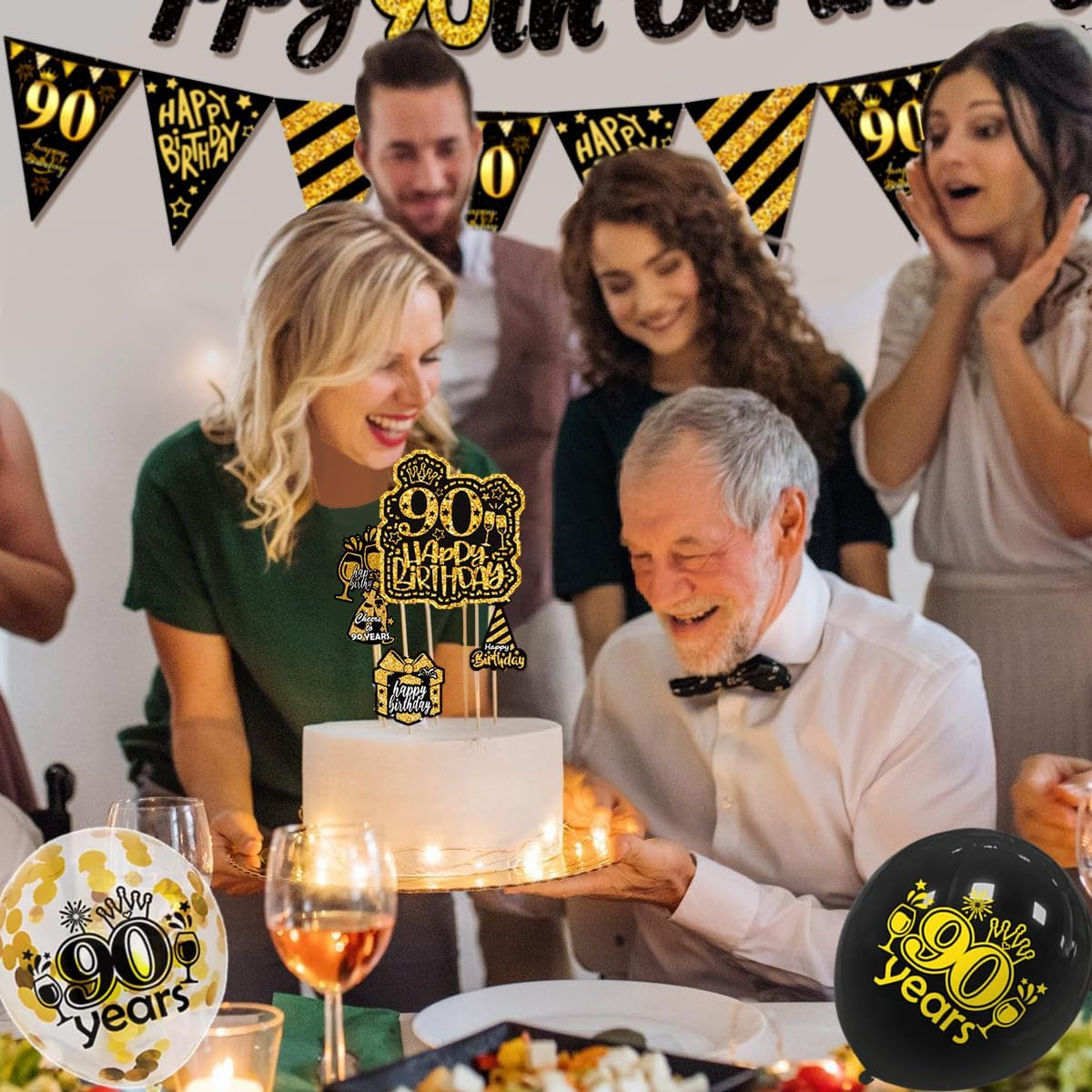 Buziba Happy 80Th Birthday Banner Black Gold Birthday Decorations Backdrop 80 Years Birthday Balloons Party Supplies Photography Background for Men Women (80Th) image number 6