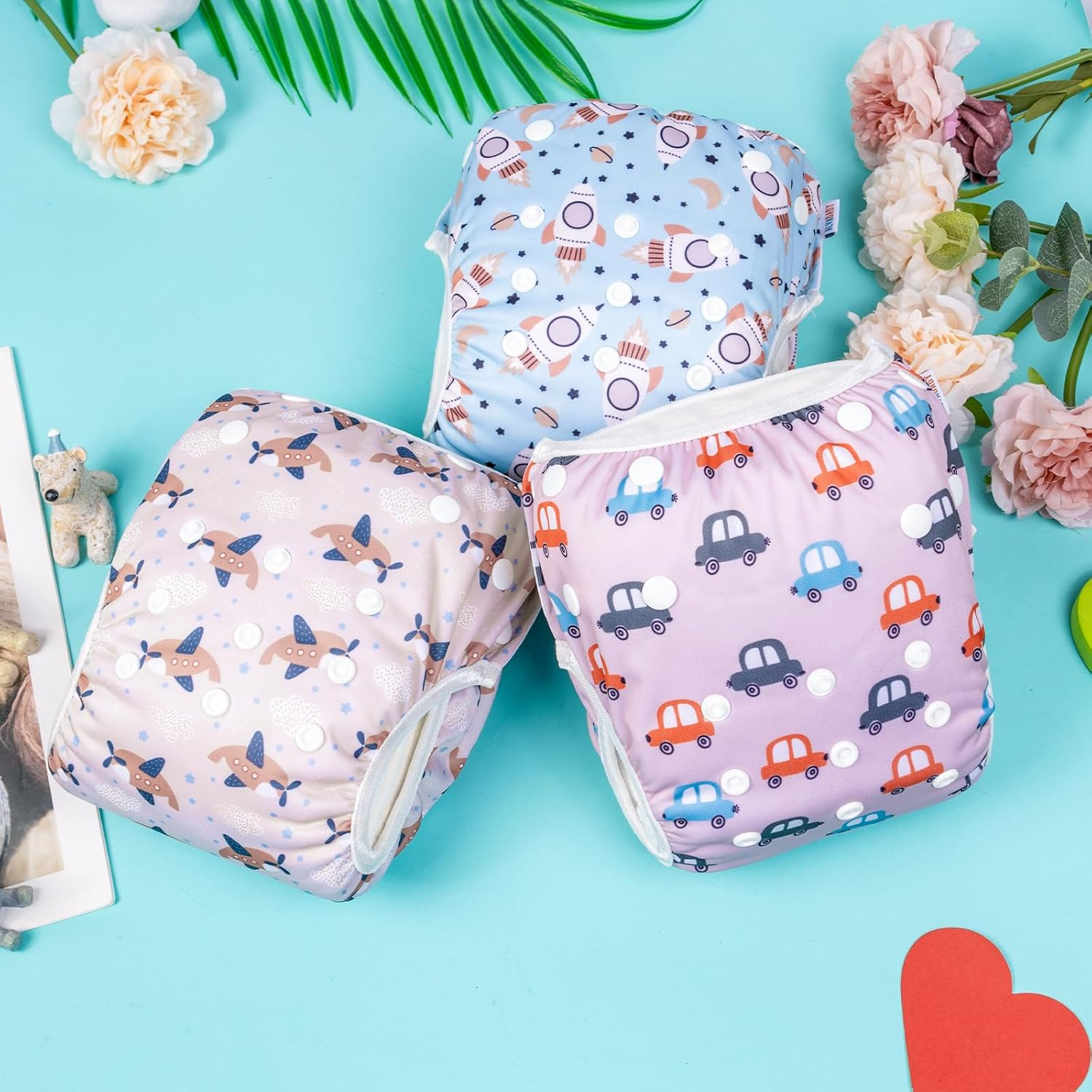 ALVABABY 3 Pack Swim Diapers Baby Toddler Infant Snap Adjustable Reusable Swimming Diaper Baby Boy and Girl Large 3ZSWY37-AU image number 3