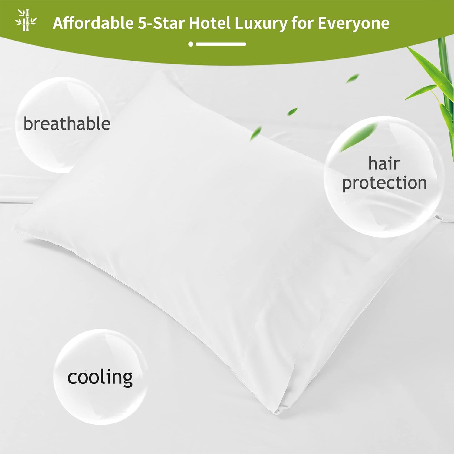 Bamboo Pillow Cases Set of 2 - Cooling Pillowcase 2 Pack with Envelope Closure, Cool Chill & Breathable Pillow Case (20"X30"-Pillowcase(2Pc),White)