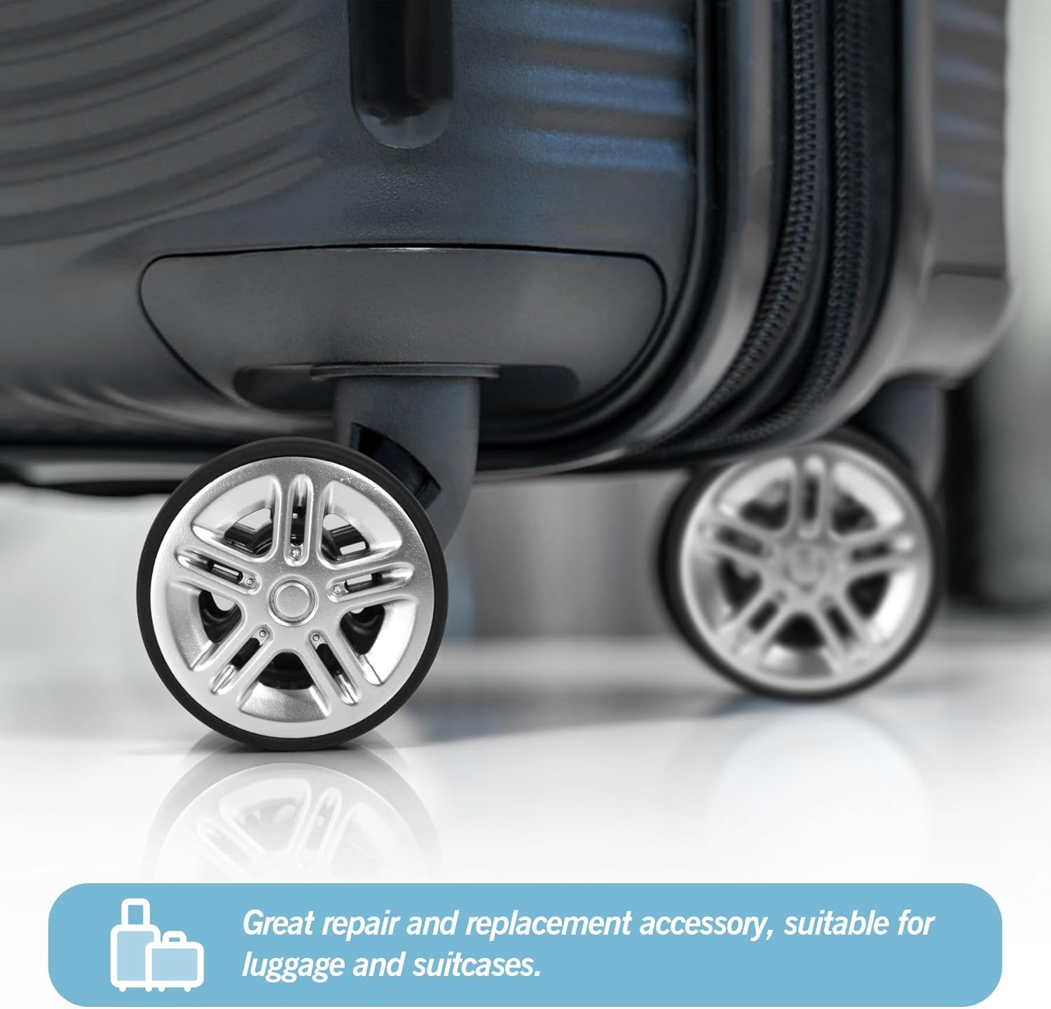 Volein Pack of 8 Suitcase Wheels Replacement Wheels 50 X 11 Mm Suitcase Double Replacement Wheels Black Wear-Resistant Rubber Replacement Wheels for Suitcases, Silver-V12, 50 * 11Mm, Suitcase image number 1