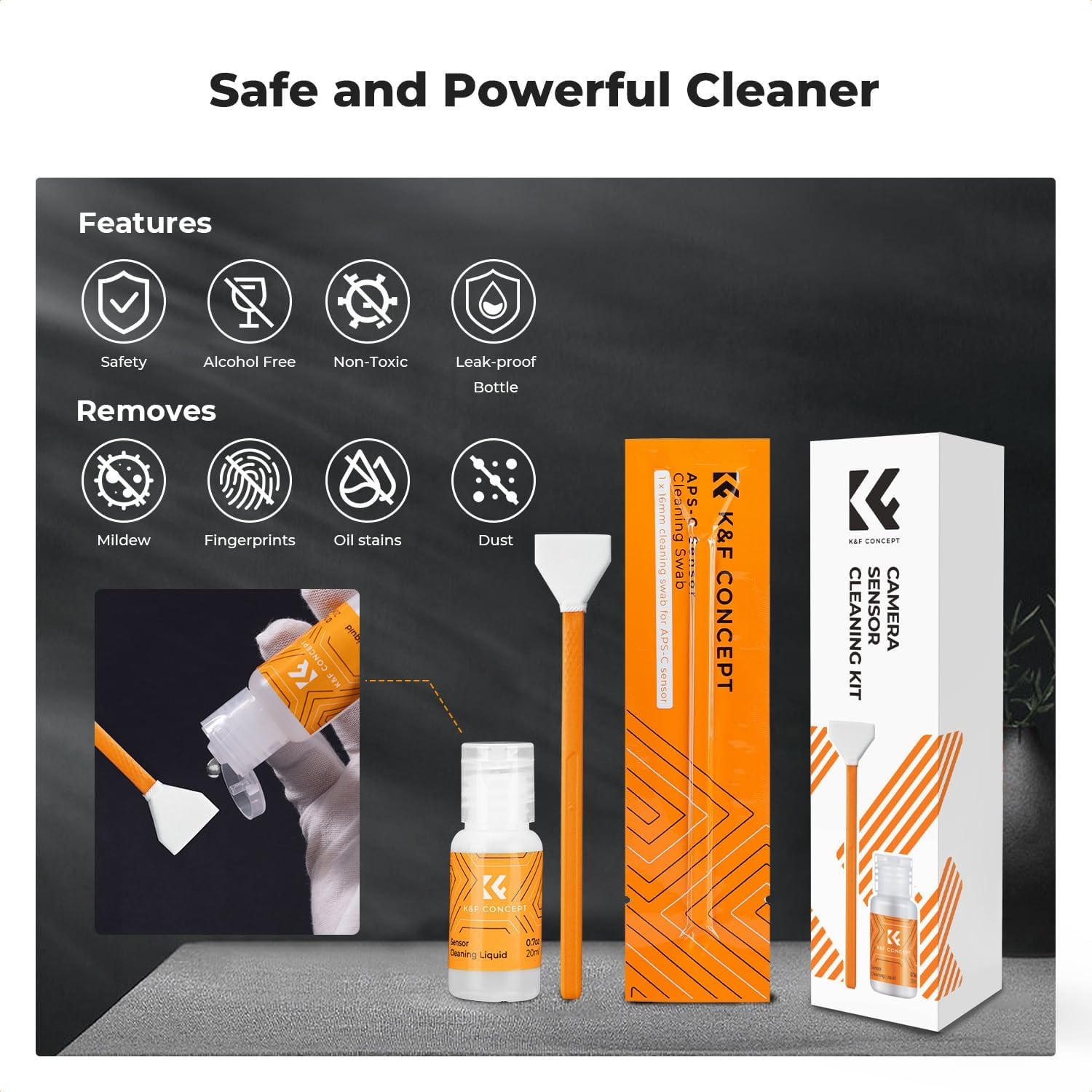 K&F Concept 16Mm APS-C Frame Sensor Cleaning Swab X 6 + 20Ml Sensor Cleaner, DSLR SLR Digital Camera CMOS and CCD Sensor Cleaning Swab Kits for Nikon Sony Canon Camera Clean image number 2