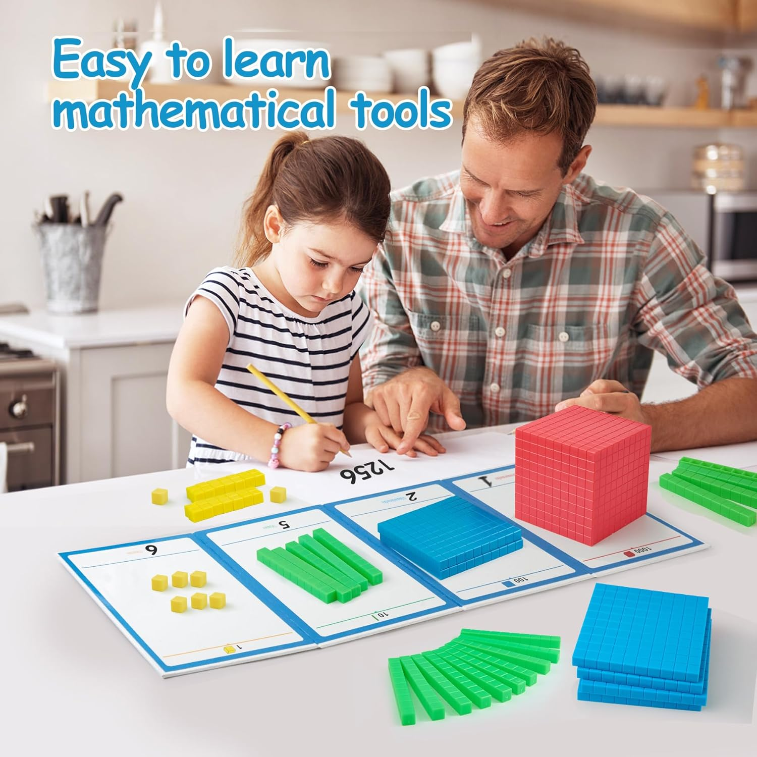 Math Manipulatives for Kids Aged 3+.Base Ten Blocks with Place Value Chart - Plastic Math Cubes to Help Educate Kindergarten Teachers.133 PCS image number 3