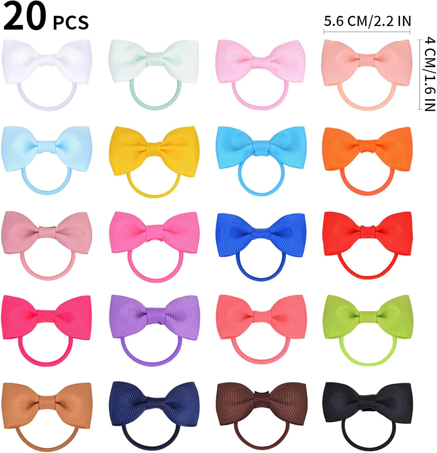 Itadaku 20 Pcs Baby Girls Bow Hair Ties, Mini Ribbon Hair Bands, Elastic Hair Accessories, Cute Boutique Hair Bobbles for Toddlers Children, & Girls