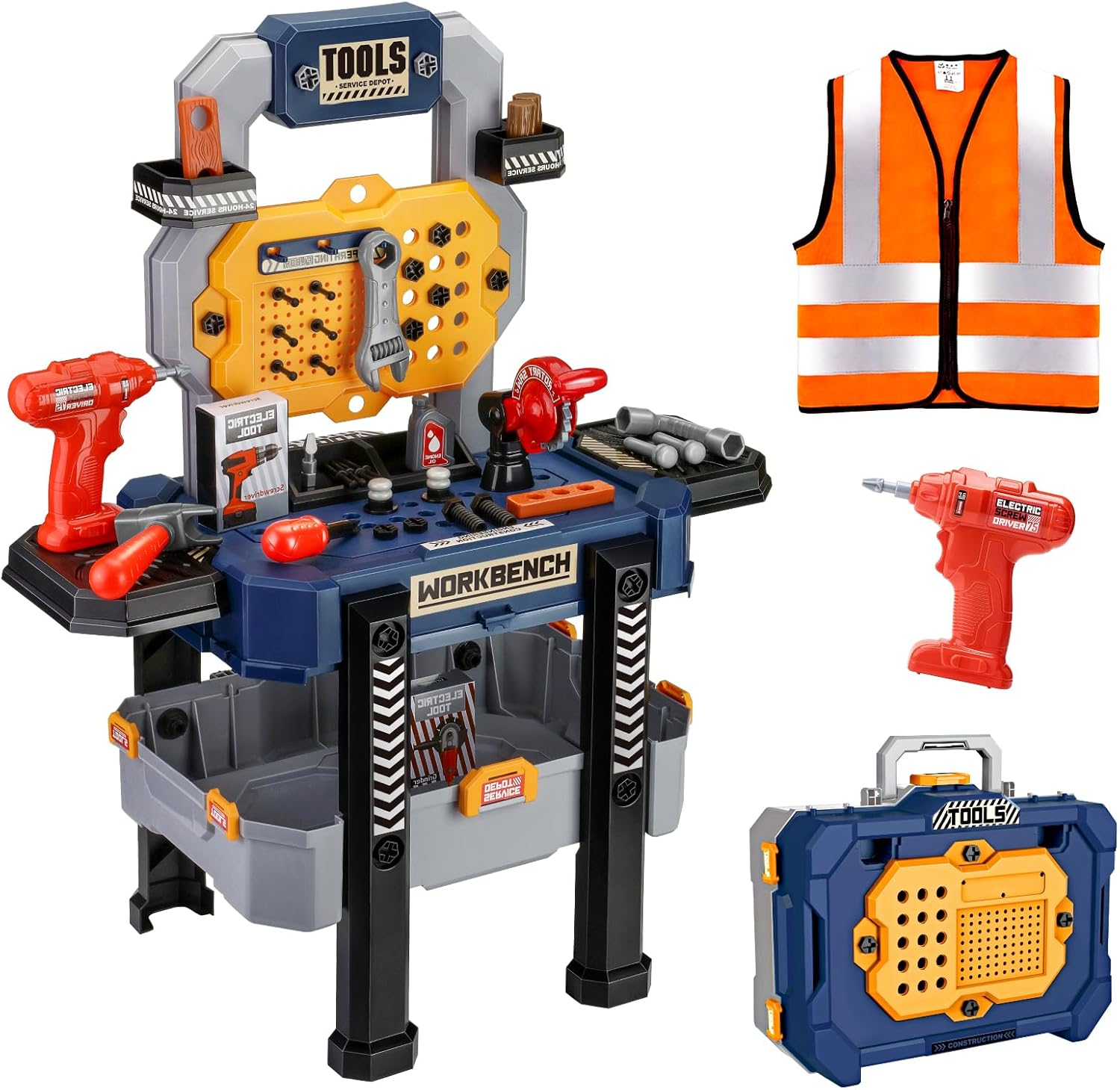 Deejoy Kids Tool Bench with Realistic Tools and Electric Drill, 79 Pcs Transformable Kids Tool Set with Clothes, Toddler Tool Bench Learning Boys & Girls Age 3-5 (Green)