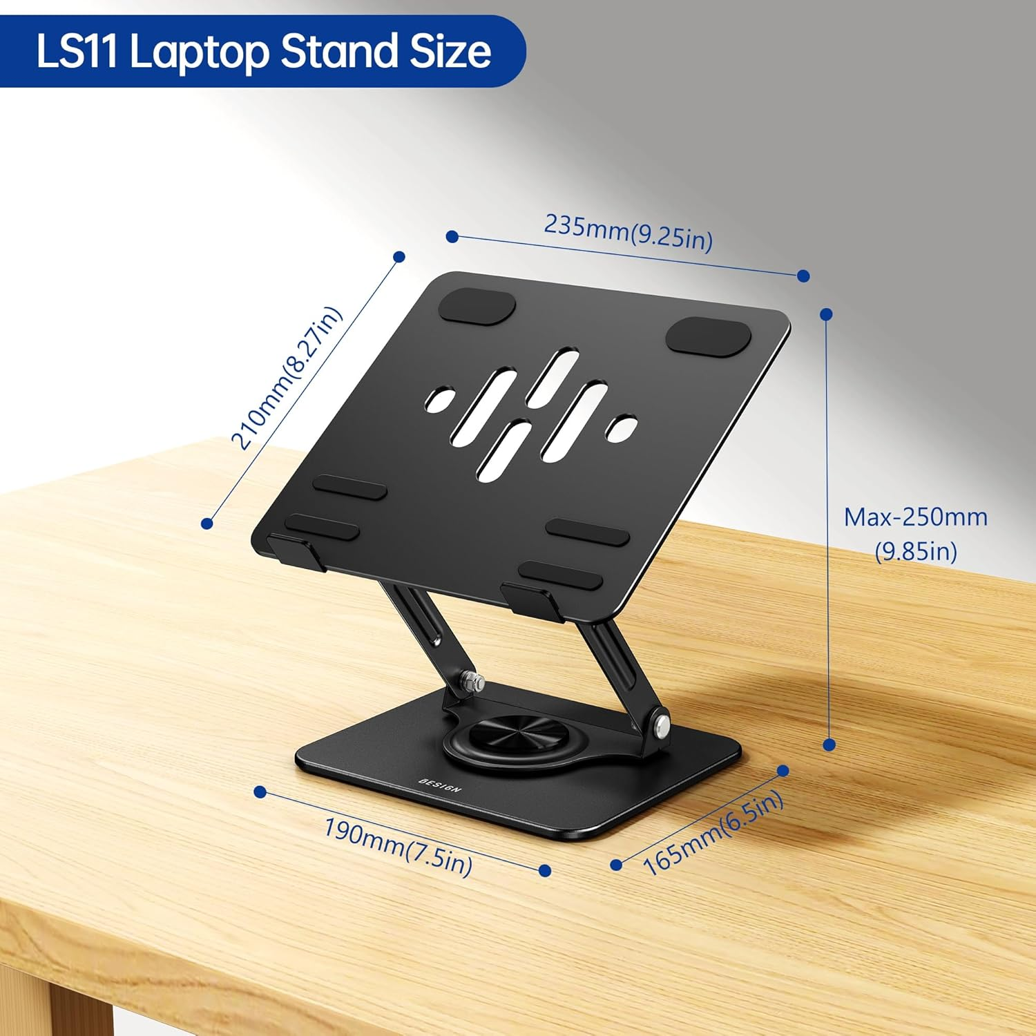 BESIGN LS11 Laptop Stand with 360&deg; Rotating Base, Ergonomic Adjustable Notebook Holder, Riser Holder Computer Stand Compatible with Air, Pro, Dell, HP, Lenovo More 10-14" Laptops (Black) image number 4