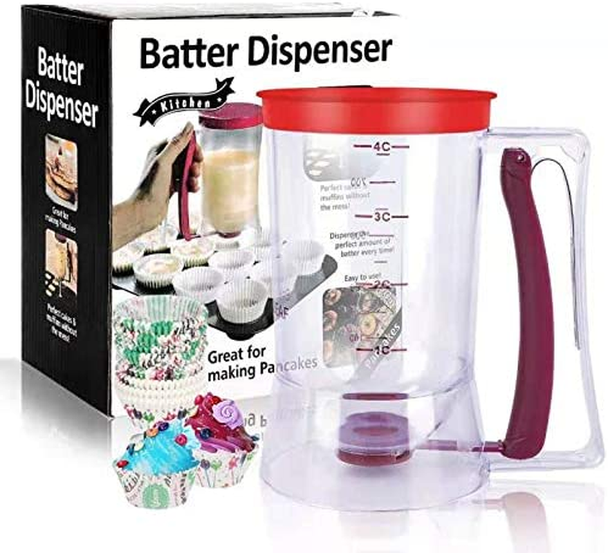 BBSTARZ Batter Separator Cupcakes Pancakes Cookie Cake Waffles Batter Dispenser Cookie Separator Batter Cream Speratator Cup Measuring Baking Tools (Purple+Red)