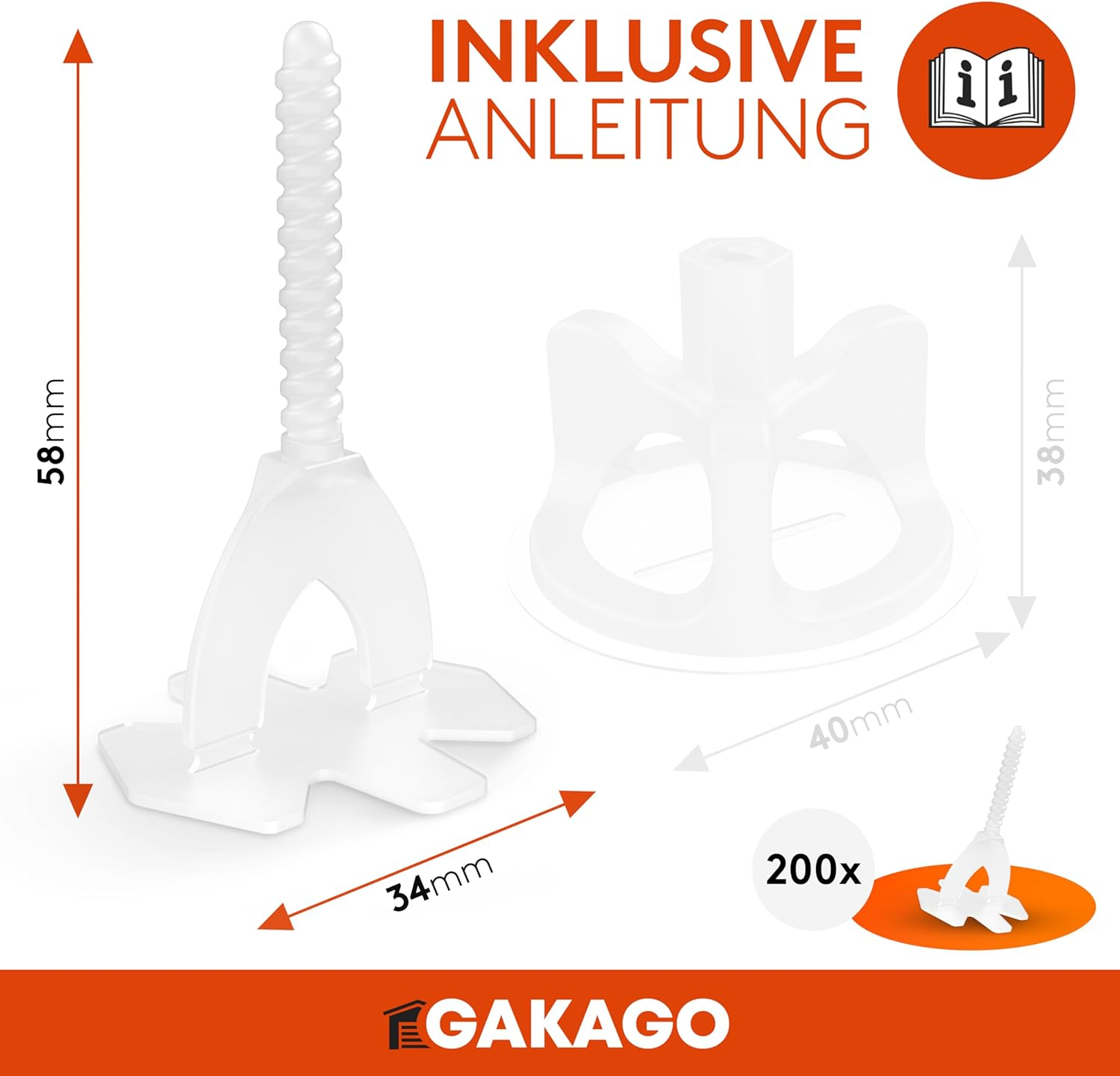 Gakago Tile Levelling System 200 Thread Tabs 2 Mm - Laying Aid for a Perfect Joint Pattern - Superior Range for Tile Thicknesses 3-18 Mm - Tile Protection with Schon Washers image number 3
