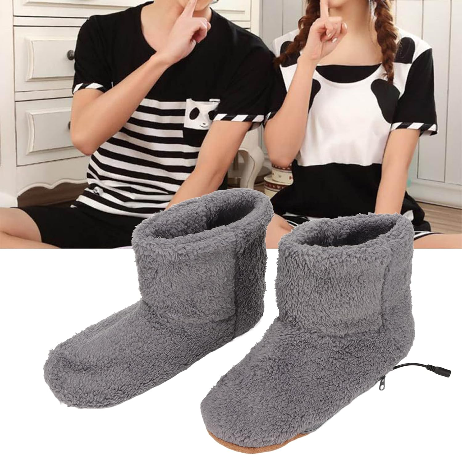 Heated Foot Warmer, Soft Relaxing Electric Plush Heated Booties, USB Charging Warming Slippers for Relieving Foot Stiffness, Sore Muscles and Joints, Achilles Tendinitis (Grey) image number 4