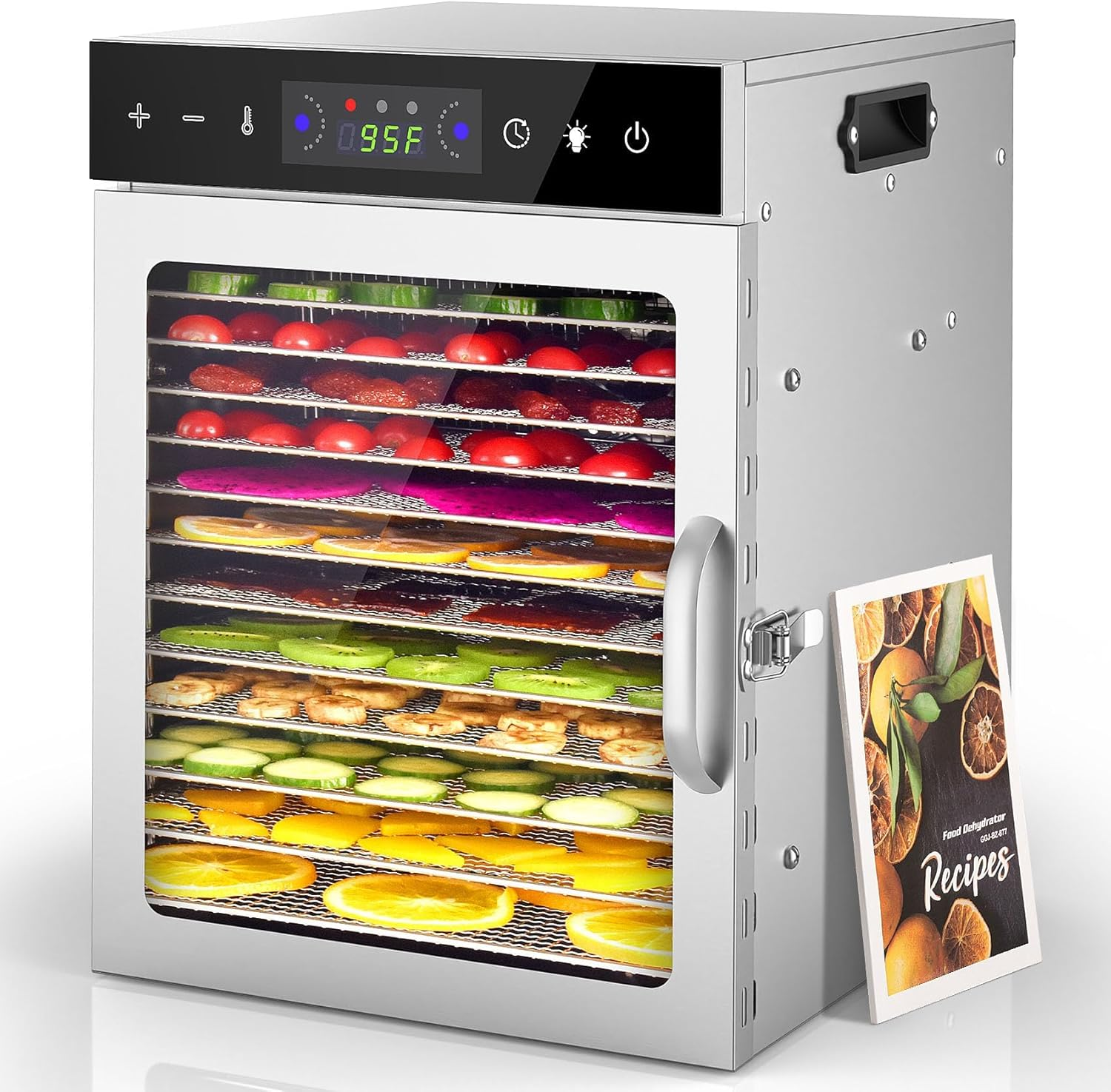 Pro Food Dehydrator Machine | 12 Stainless Steel Trays | Dryer for Jerky, Dog Treats, Herb, Meat, Beef, Fruit | Digital Timer and Temperature Control, Overheat Protection image number 1