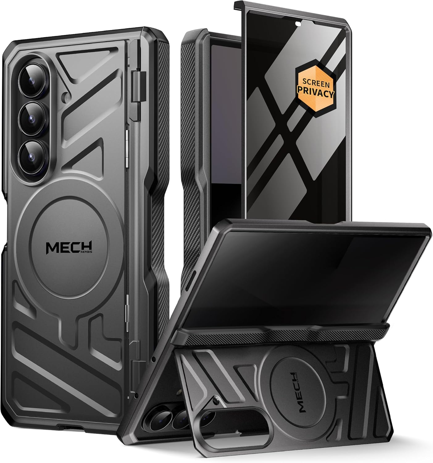 TONGATE for Galaxy Z Fold 7 Case with Privacy Screen Protector, [Compatible with Magsafe][Anti Spy] Shockproof Phone Case, Built-In Stand & Belt Clip & Hinge Cover for Samsung Z Fold 7 2025 8", Black image number 2