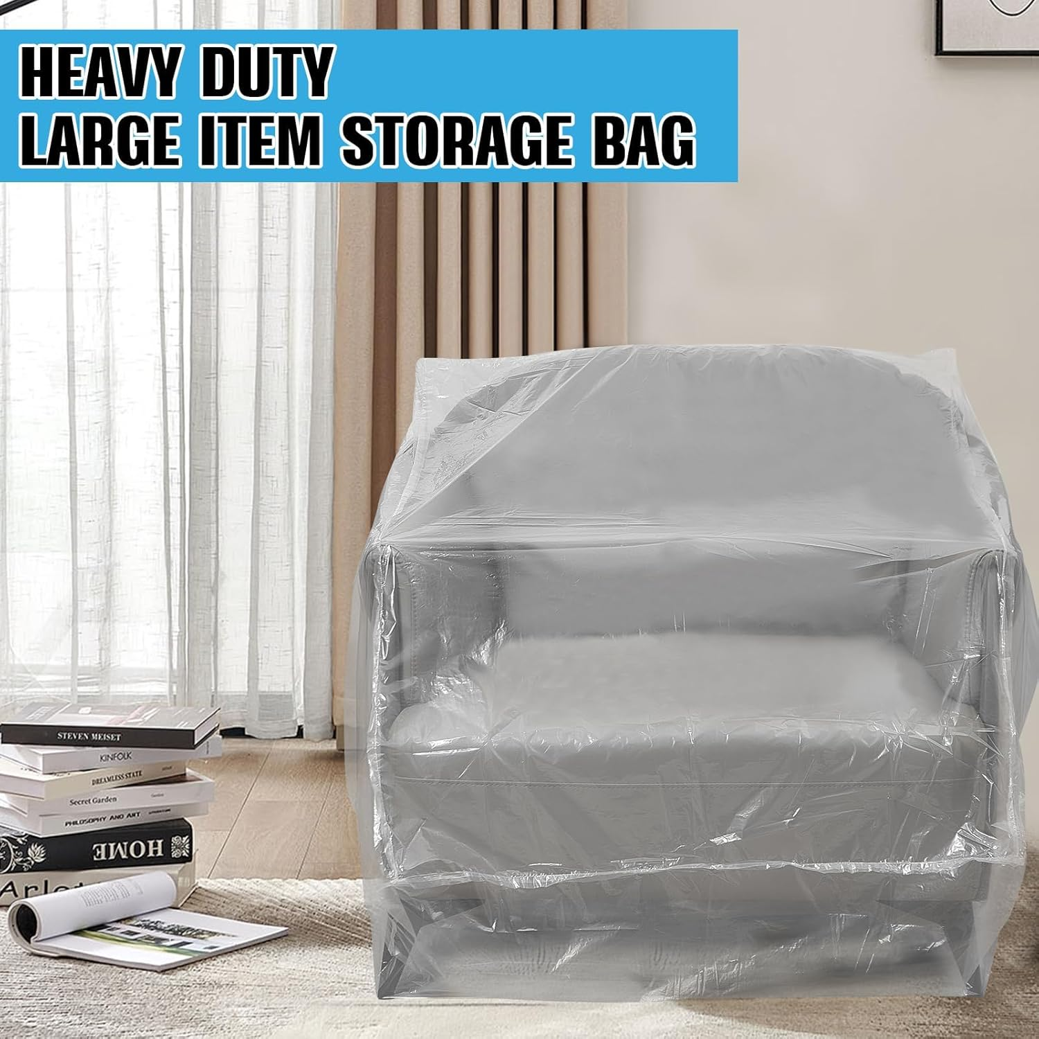 JDFHFGB 2Pcs Large Plastic Furniture Cover for Moving,Clear Waterproof,Anti-Cat Fur,Dustproof Couch Cover, Heavy Duty Chair & Recliner Protector Bag for Storage, Renovation, Transport (34X42X65Inch) image number 6