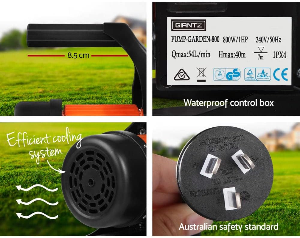 Giantz Water Pump, 800W Electric High Pressure Garden Pumps Controller Irrigation for Pool Pond Tank Home Farm, Portable Automatic Switch Anti-Rust Stainless Steel Body Yellow Black image number 3