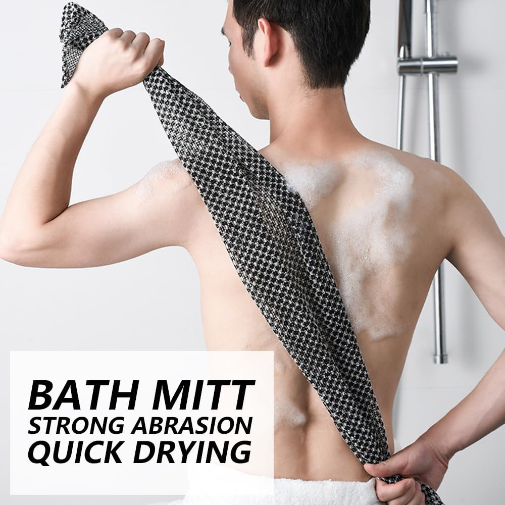 Zegnuem Back Scrubber Set - 2 Pack Mesh Black Exfoliating Shower Towel, Multi-Use for Scrubbing, Lathering & Dead Skin Removal, Extra Long Body Scrub Cloth for Men and Women image number 5