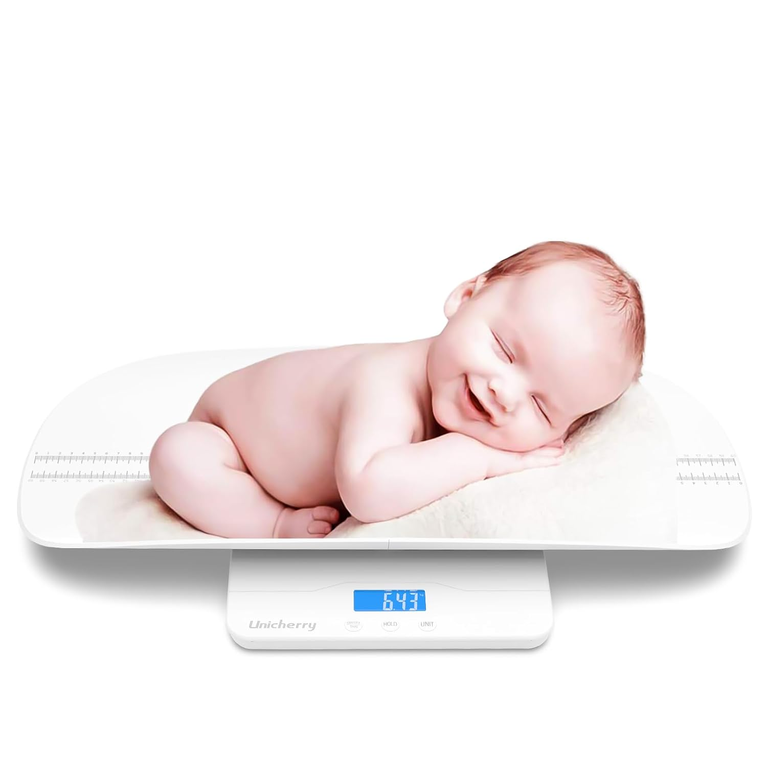 UNICHERRY Baby Scale, Baby Weighing Scale, Multifunctional with Removable Tray, Baby Scale Digital with Tare and Hold Functions, Accurately Measure Baby, Pet and Adult (Max: 100Kg) image number 2