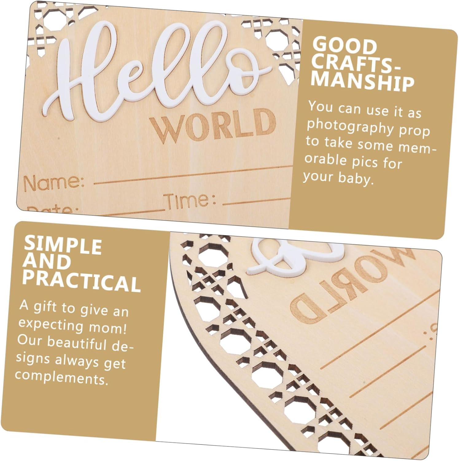 2Pcs Birth Announcement Wooden Sign Newborn Wood Name Sign for Nursery image number 3