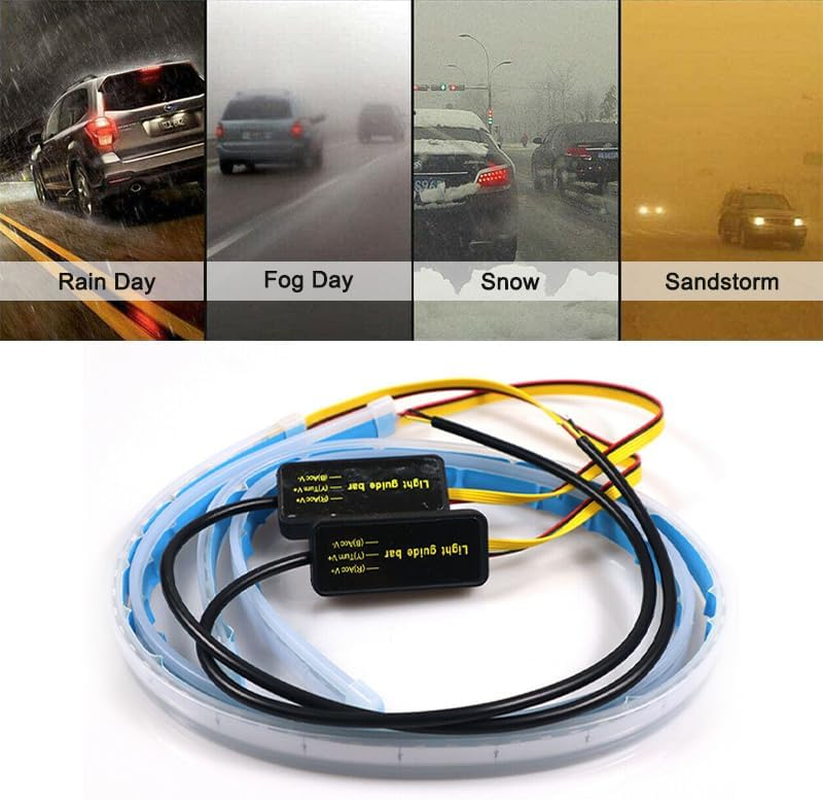 Leona Co 2PC Car LED Strip Lights, 60Cm Flexible LED Headlight Strips Dual Color White-Yellow Turn Signal Lights IP65 Waterproof Car Daytime Running Light Strip for Truck SUV