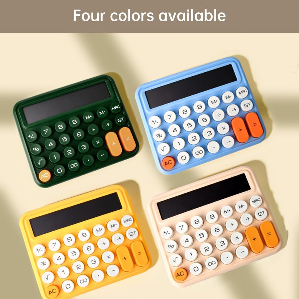 Oimzzr Cute Calculator 12 Digit Large Display Mechanical round Button Gradient Candy D Battery Power Operate Calculator Suitable for Office School Home for Students Accountant Yellow image number 6