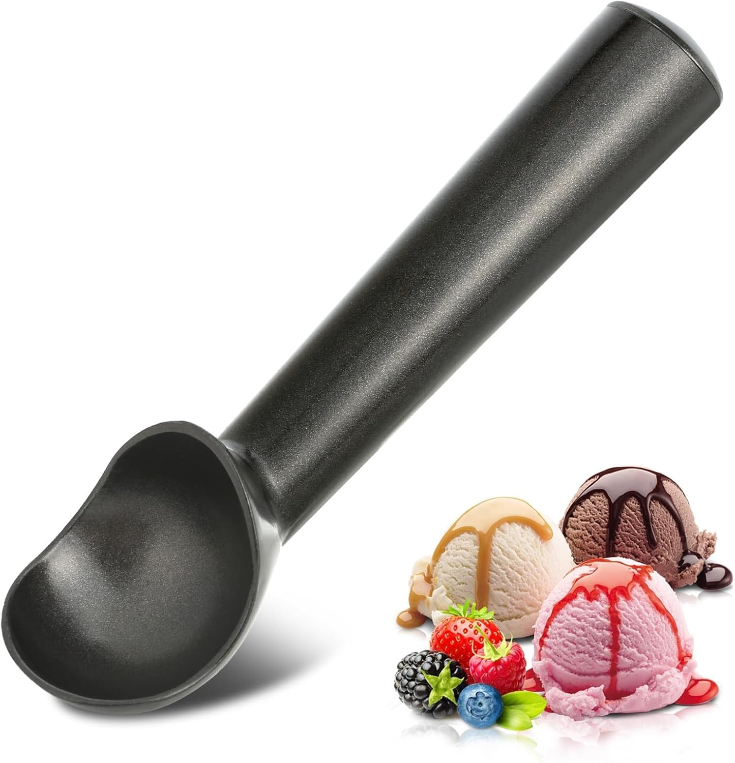 Heavy Duty Durable Ice Cream Scoop, 18 Cm Aluminium Scooper, Nonstick Anti-Freeze Design for Gelato, Cookie Dough, Sorbet, Almond (Black)