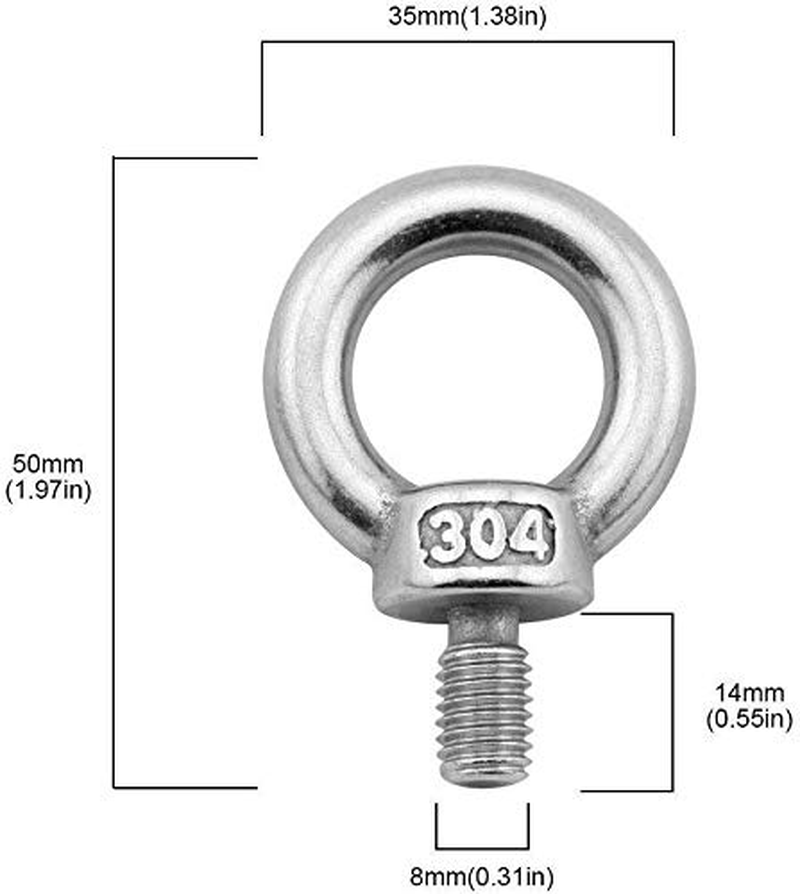 VOANZO Lifting Ring Eye Bolt M8 / 0.32" Marine Weight Lift Stainless Steel Male Thread Screws Bolts 5Pcs image number 4