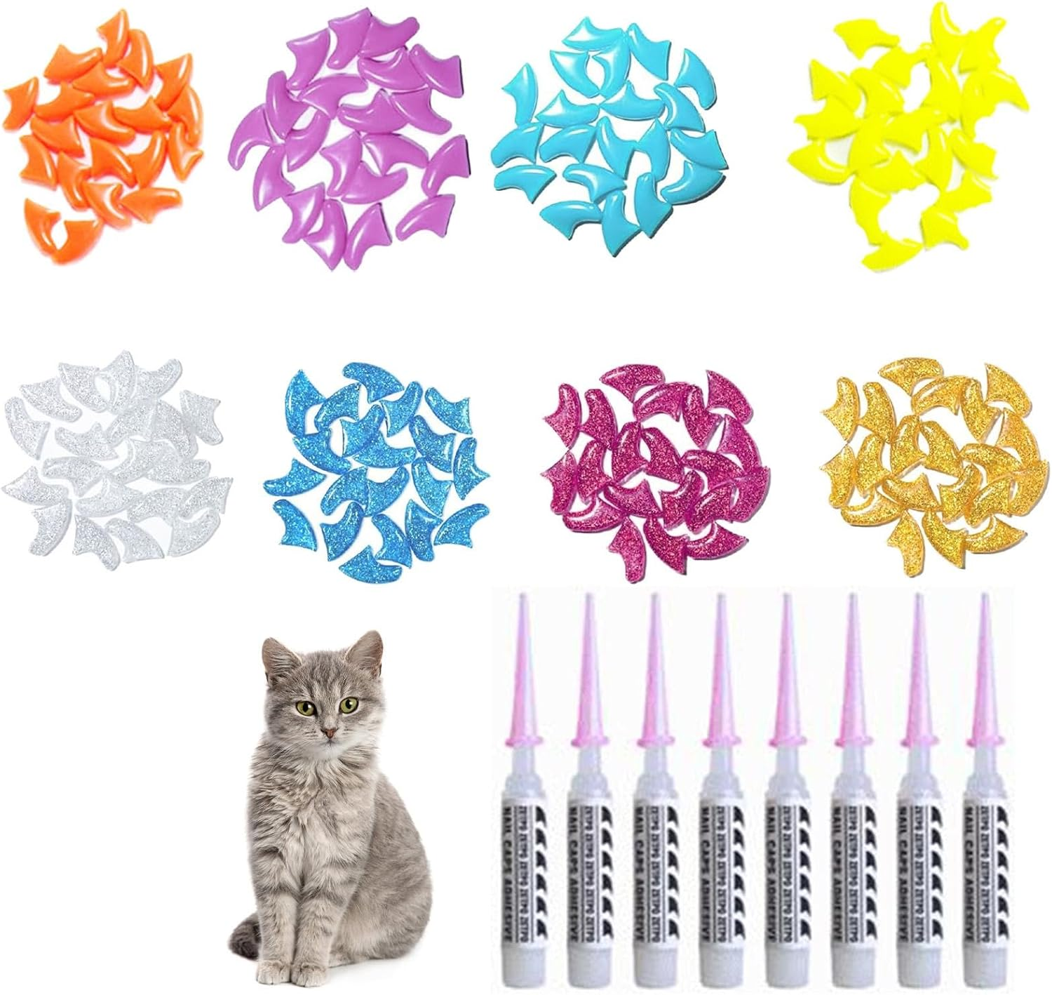 160 Cat Nail Covers Kit, Kitten Claw Protection, Pet Cat Paw Covers, Nail Covers for Small Cats, Cat Claw Covers with Adhesives, Colored Cat Nail Caps, Cat Paw Cover Set for Small Cats 6-9Lbs image number 5