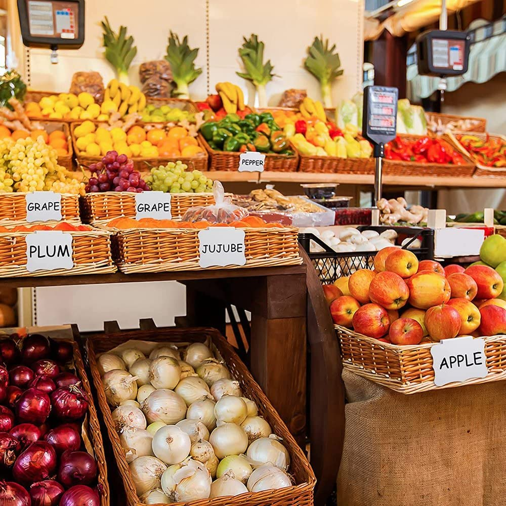 Label Clips Basket Clip on Label White Label Holdera 32 Pieces Basket Labels Clips and Pens Set Includes 32 Pieces Kitchen Clip Label Holder and 2 Pieces Chalk (White) image number 1