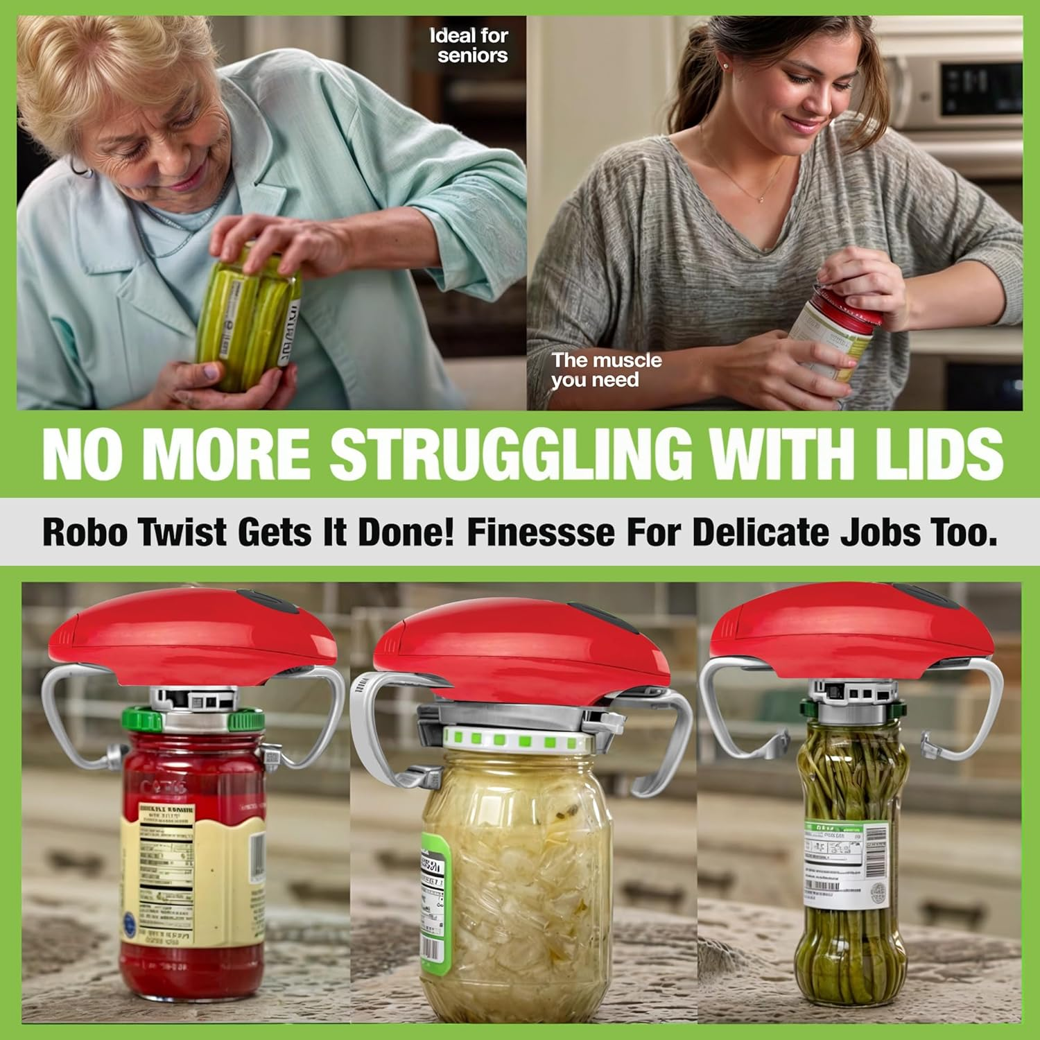 Robotwist Jar Opener, Automatic Jar Opener, Deluxe Model with Improved Torque, Robo Twist Kitchen Gadgets for Home, Electric Handsfree Easy Jar Opener &ndash; Works on All Jar Sizes, as Seen on TV, Red&hellip; image number 5