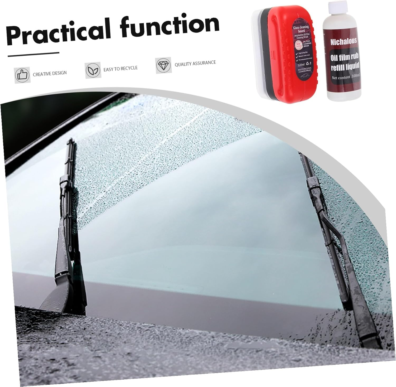 ULTECHNOVO High Efficiency Car Window Cleaner Tool with Innovative Brush Multifunctional Automotive Glass Oil Film Remover for Clear Windscreen Compact Portable Glass Board Cleaner image number 1