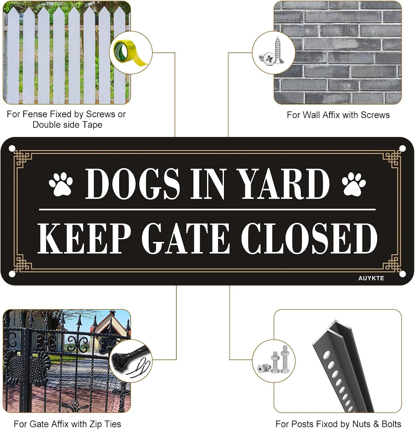 4 Pack Dogs in Yard Please Close Gate Sign, 10X3.5 Inches Aluminum Reflective Metal Sign, Keep Gate Closed Sign, Waterproof, Easy Mounting ﻿ image number 4