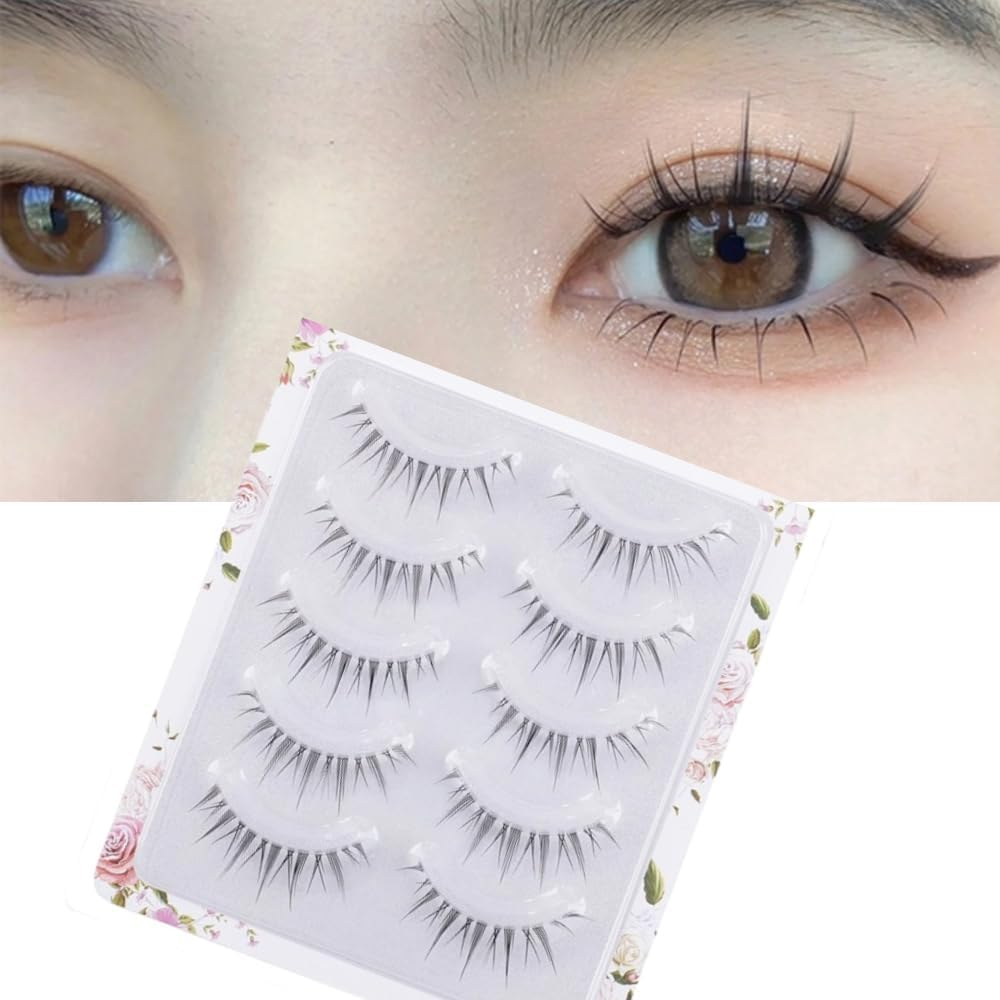 Poemtian 5 Pairs False Eyelashes Manga Lashes Japanese Style Little Devil Cartoon Anime Wispy Fluffy Eyelashes Cosplay Lashes Reusable Eye Makeup image number 1