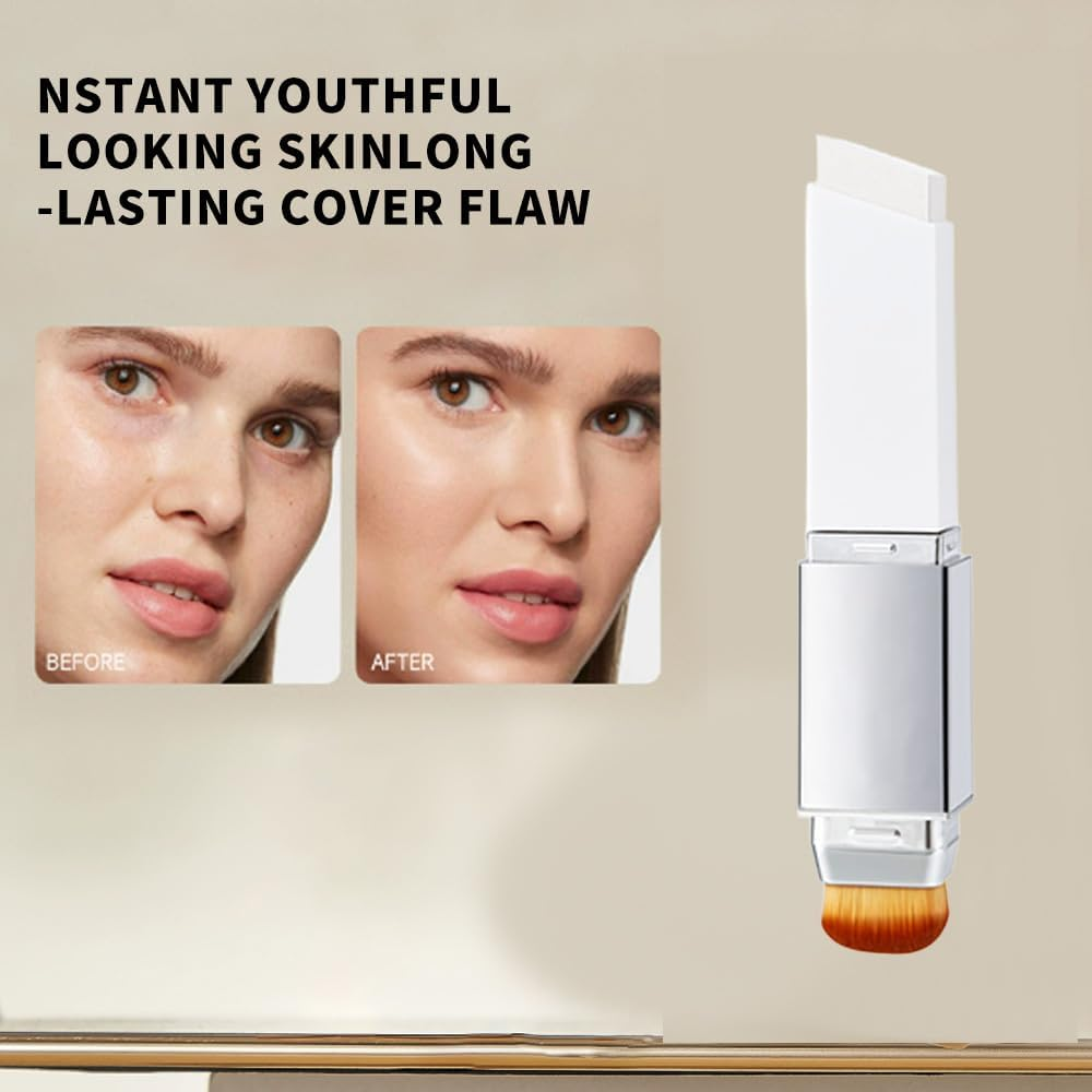 Depehelp Color-Changing Foundation Stick Medium to Full Coverage Dewy Finish Base Makeup, with Detachable Brush, Dewy Finish Base Makeup for Daily & On-The-Go (NATURAL) - Dark Skin image number 7