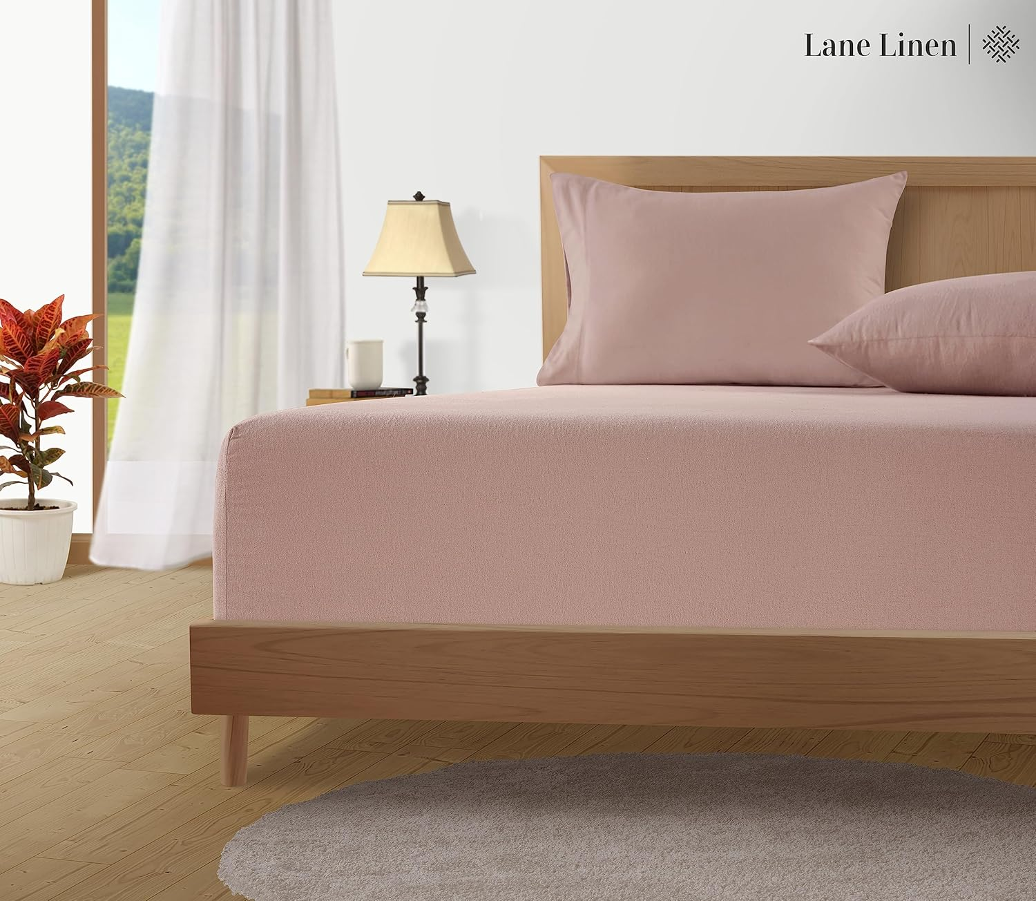 LANE LINEN 100% Cotton King Size Bed Sheets Set - Brushed for Extra Softness - Lightweight 100% Cotton Sheets King Size Set - Warm & Cozy Flannel Cotton Bed Sheets, 15" Deep Pocket - Sepia Rose image number 2
