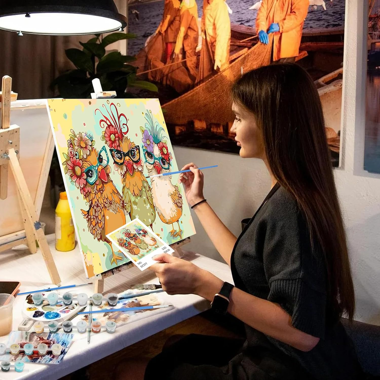 HEIBAGO Paint by Numbers Framed, DIY Chicken Paint by Numbers Kits, Animal Paint by Numbers for Adults Arts and Crafts Acrylic Pigment Drawing Paintwork Wall Art for Home Wall Decor 30X30Cm - Chicken Animal image number 4