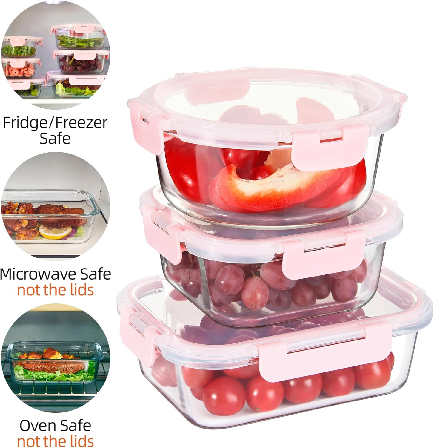 Glass Meal Prep Containers with Lids 12 Pack Airtight Glass Meal Prep Containers, Stackable & Leak-Proof, Dishwasher Safe, Pink