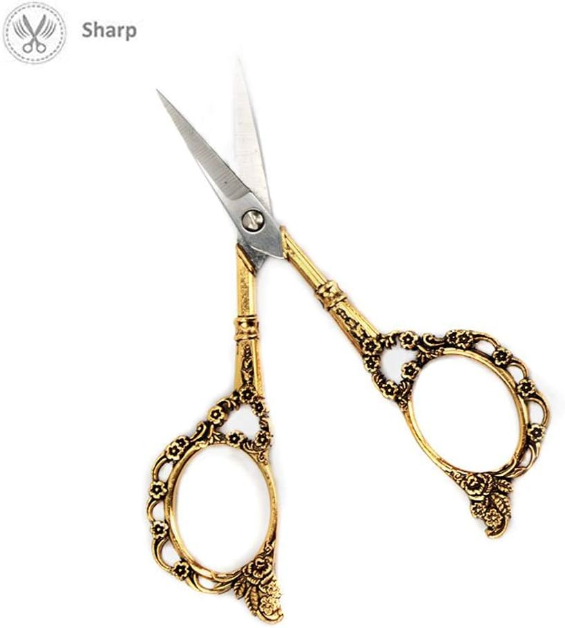 EBANKU Professional Manicure Scissors, Vintage Stainless Steel Cuticle Precision Beauty Grooming for Nail, Facial Hair, Eyebrow, Eyelash, Nose Hair (Gold)