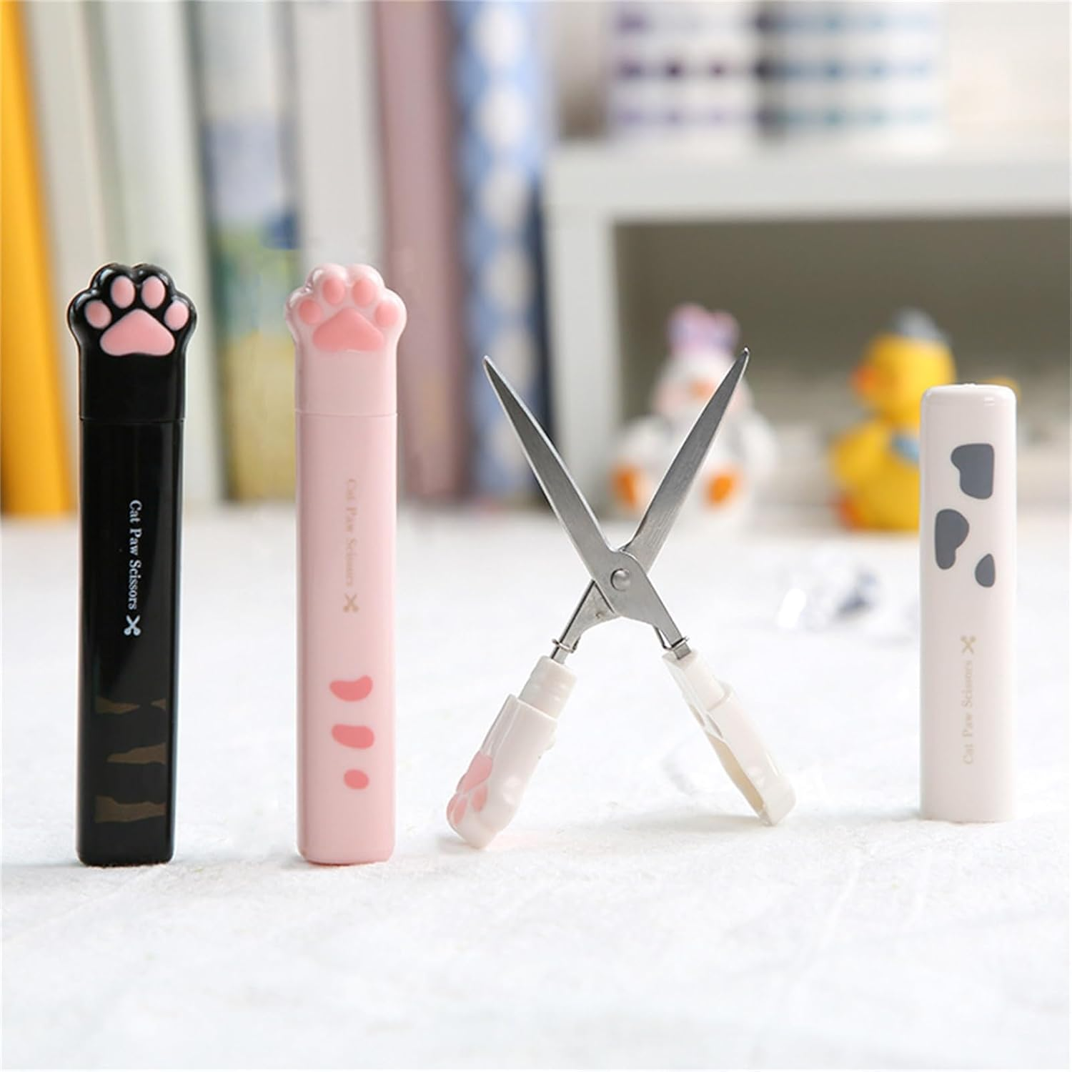 Pink Kawaii Cat Paw Scissors, Mini Portable Cute Stationery Scissors Stainless Steel Multifunctional Office Novelty Folding Art for Home School Office, Teacher Student Kids, Students image number 3