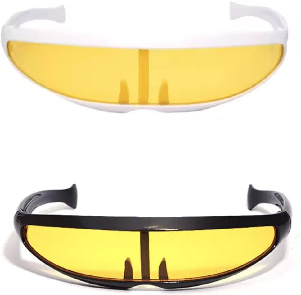 2PCS Futuristic Narrow Mirrored Visor Glasses for Party Women Men, Trendy Cyberpunk Visor Glasses Novelty Party Cool Alien Cyclops Shades (Black + Silver)
