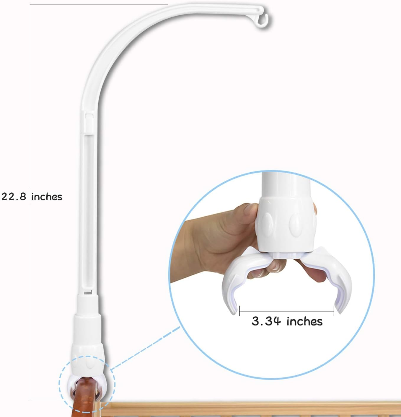 HLEEDUO DIY 23 Inch Baby Crib Mobile Bed Bell Holder Arm Bracket, the Claw Part Can Be Adjusted Width