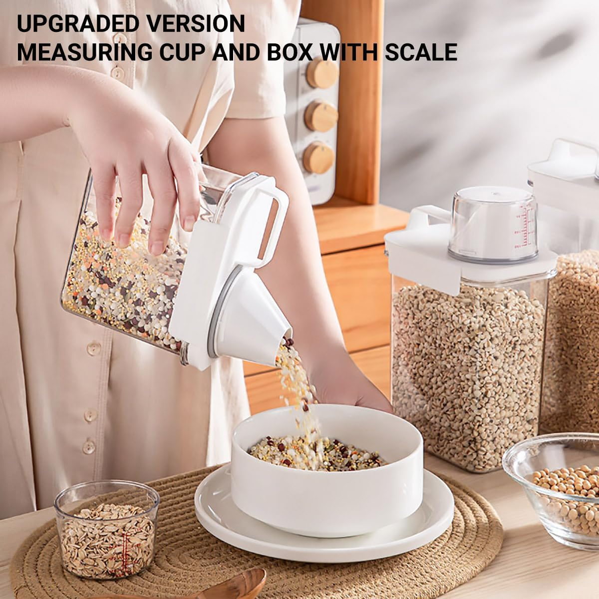 AIMALL 1100ML&ndash;2900ML Rice Storage Container with Lid and Measuring Cup Airtight Moisture-Proof Grain Box for Flour Cereal Dry Food Pet Cat Dog Food Sealed Kitchen Storage Jar image number 3