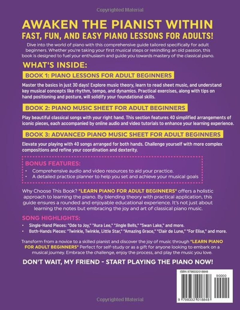 Learn Piano for Adult Beginners: 3 Books in 1: Play Piano in 30 Days! ( Audio + Video ) image number 1