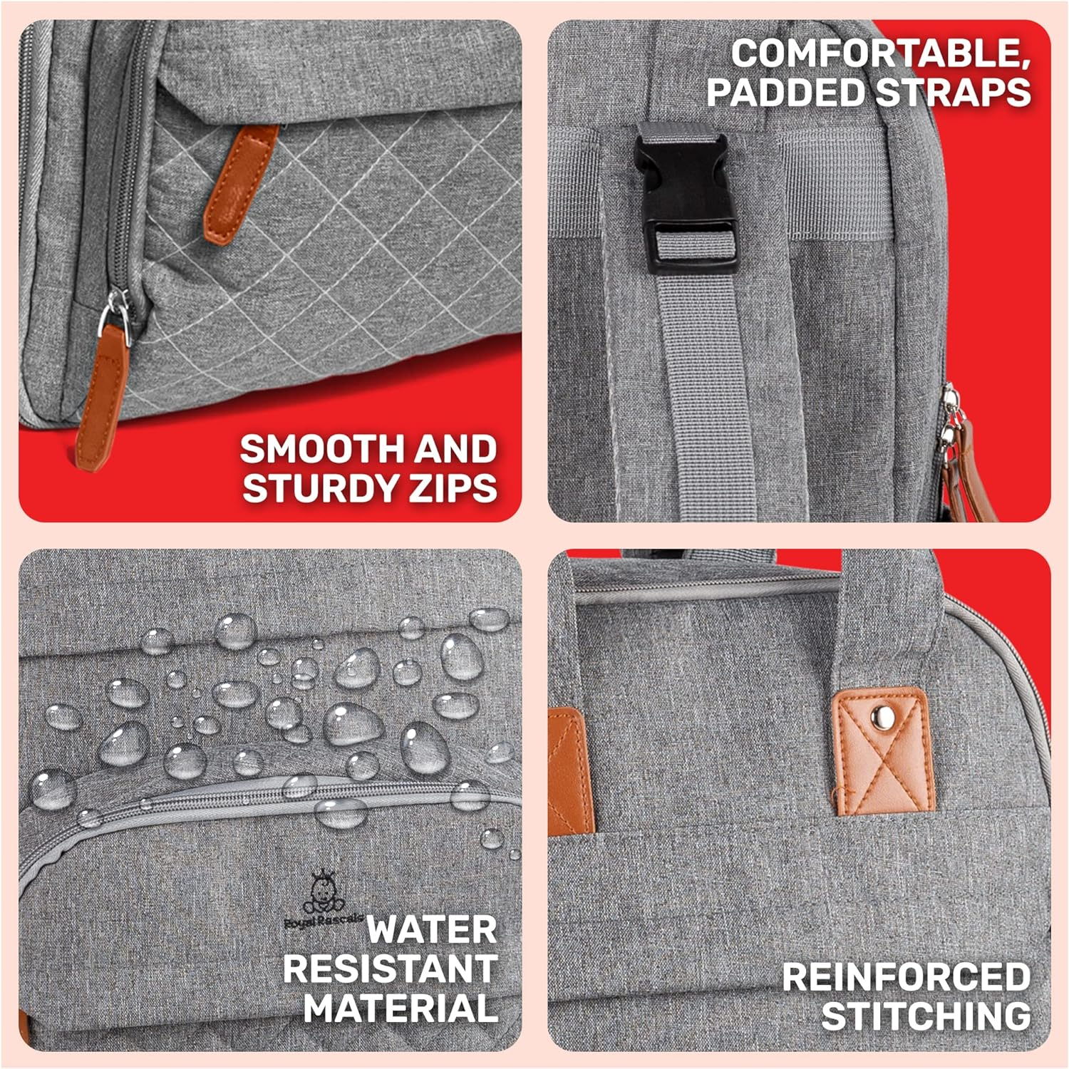 Royal Rascals Baby Changing Bag Backpack, Nappy Bag Backpack for Mum & Dad, Diaper Bag, Baby Bag - Stores Nappies, Bottles, Wipes Dispenser & More - Includes Portable Baby Changing Mat image number 5